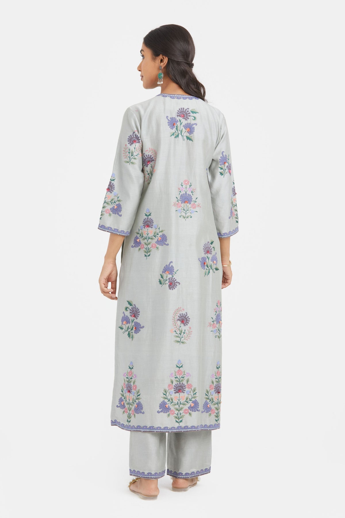 Silk Bluish Grey Kurta Set