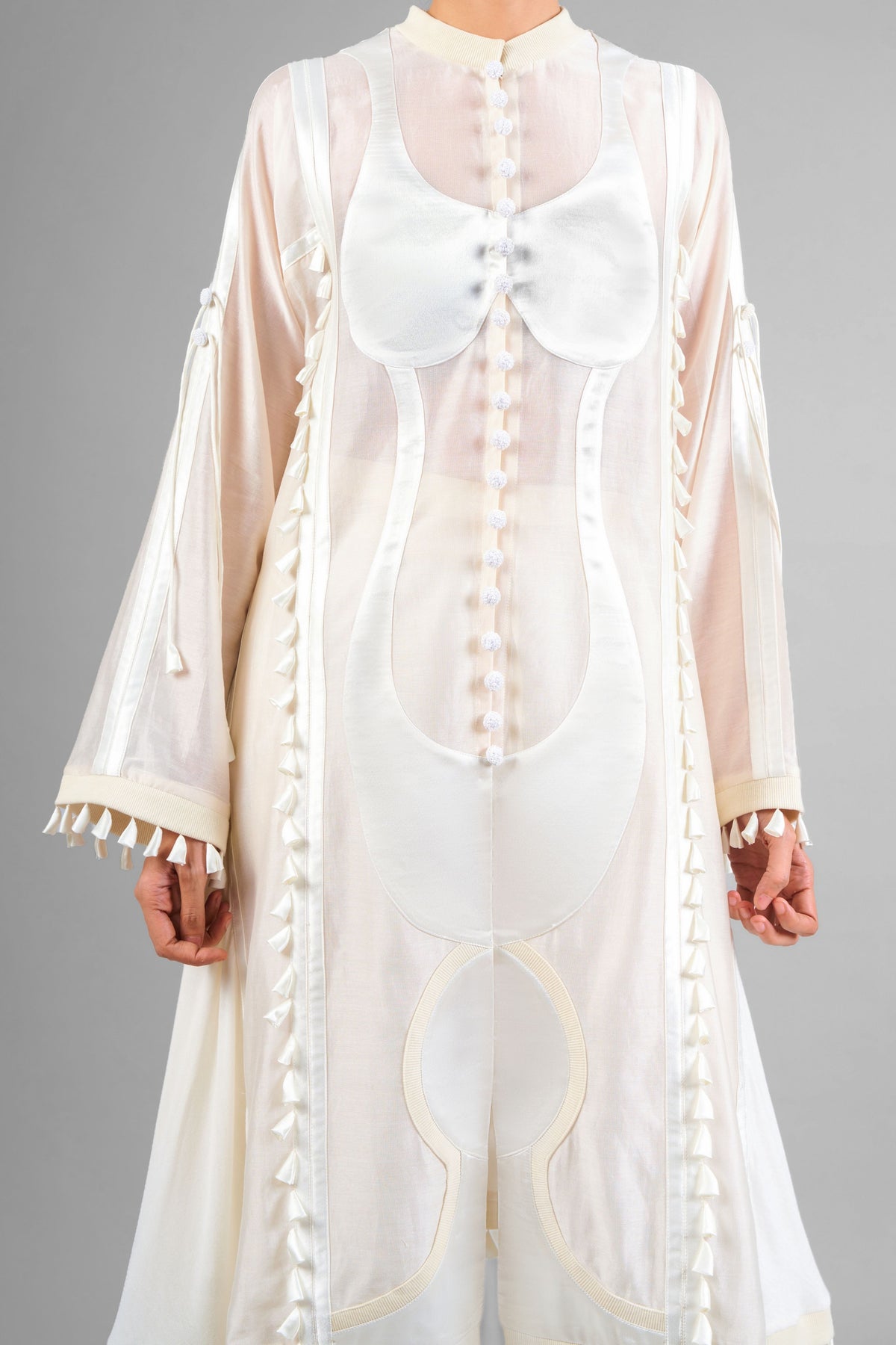 Ivory Sculptural Tassels Tunic Set