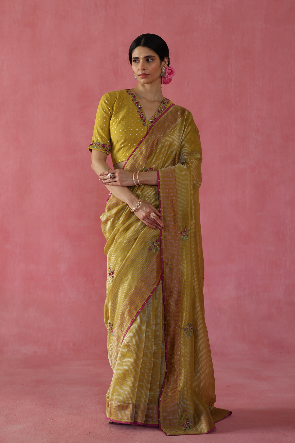 Mustard Yellow Ghevar Saree