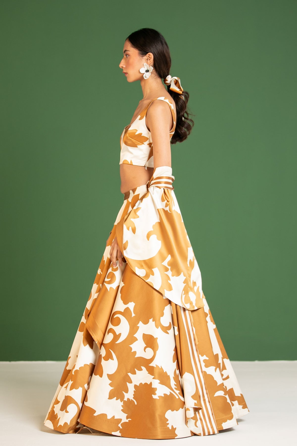 Copper Draped Lehenga Set