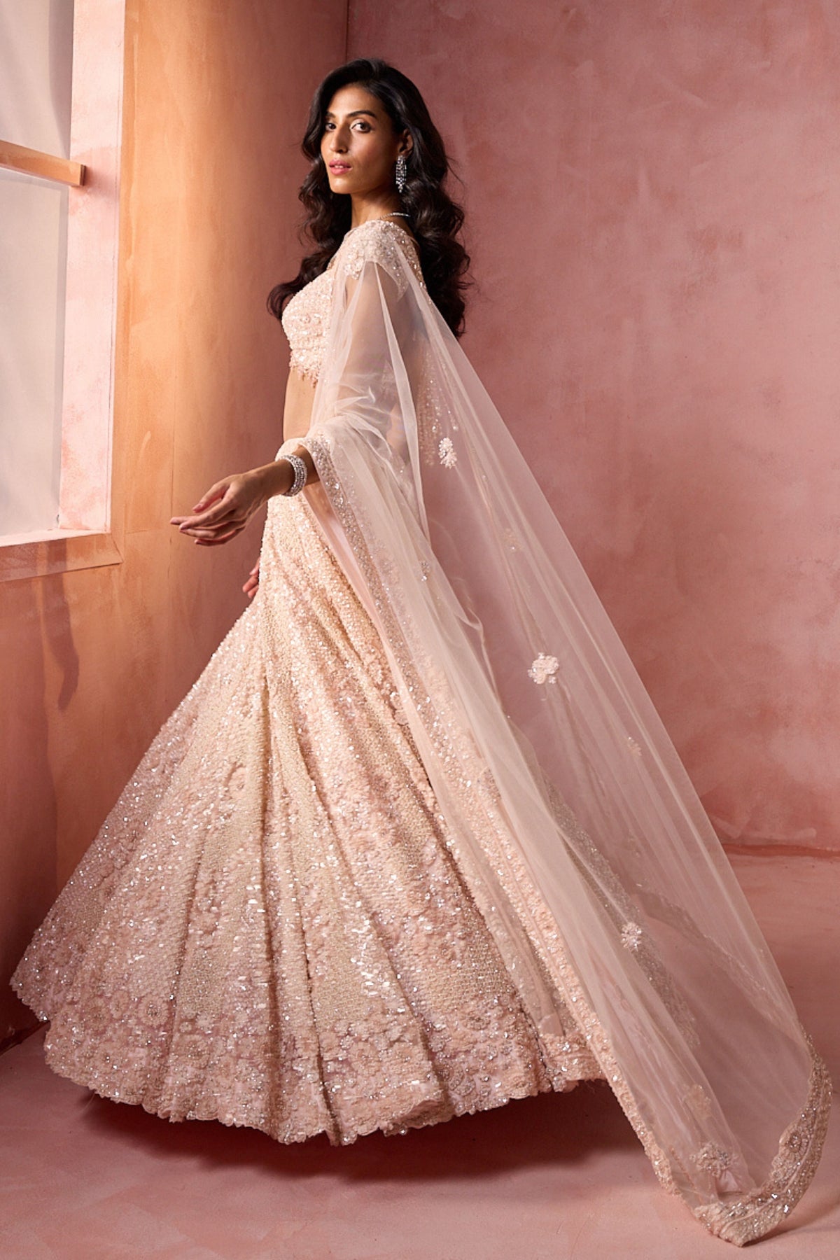Blush Pink Net Lehenga Set