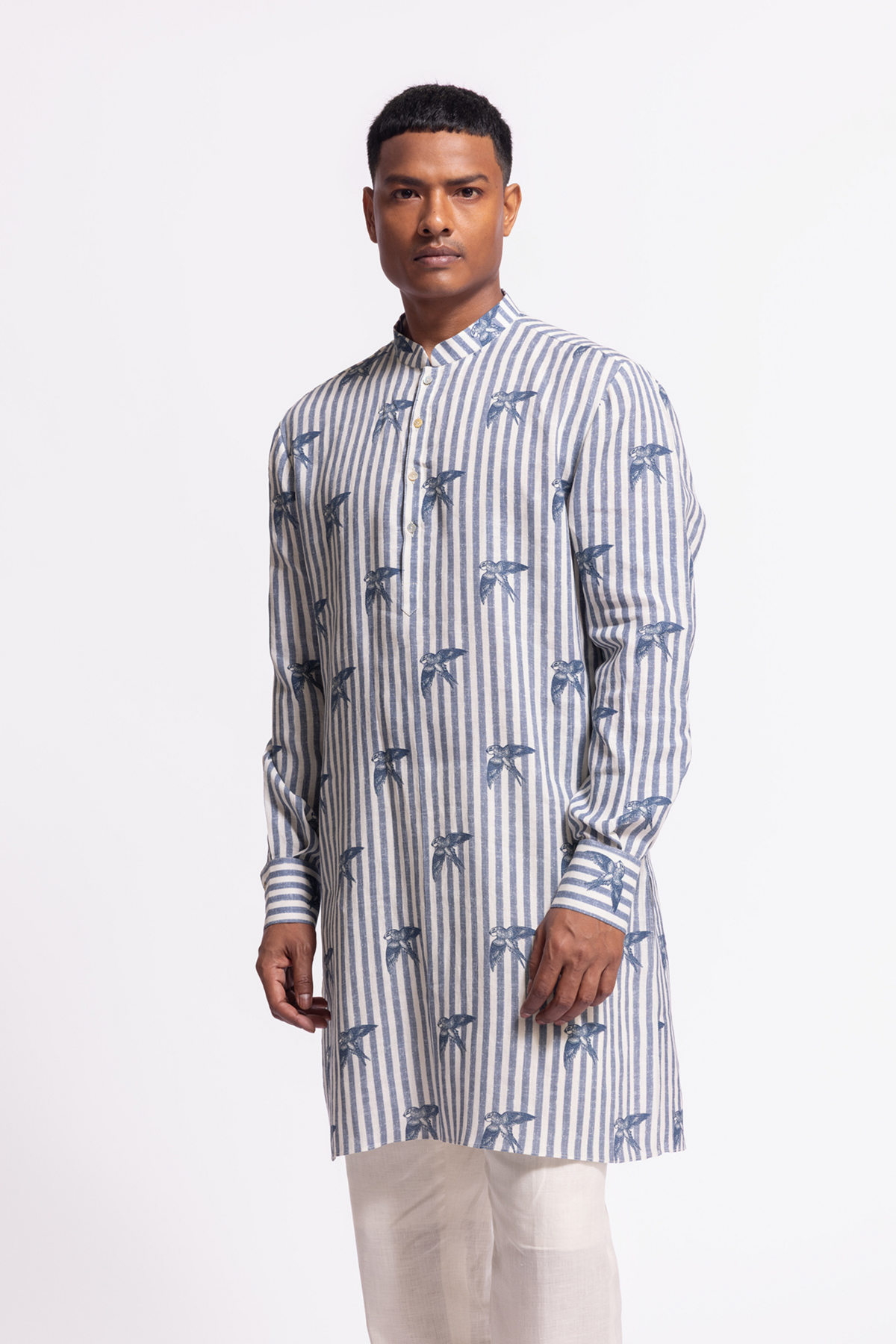 Bird Print Short Kurta With Pockets