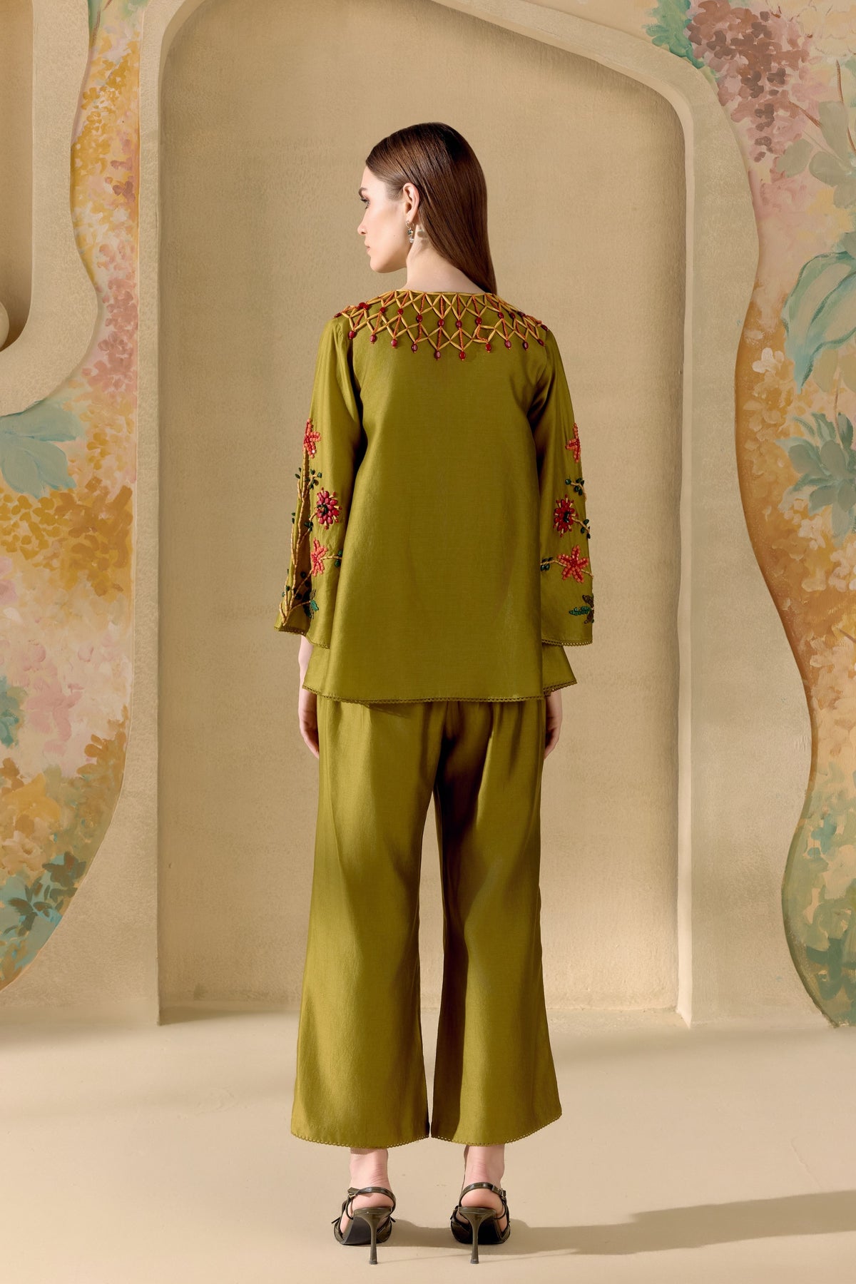 Olive Mosaic Beadwork Shirt