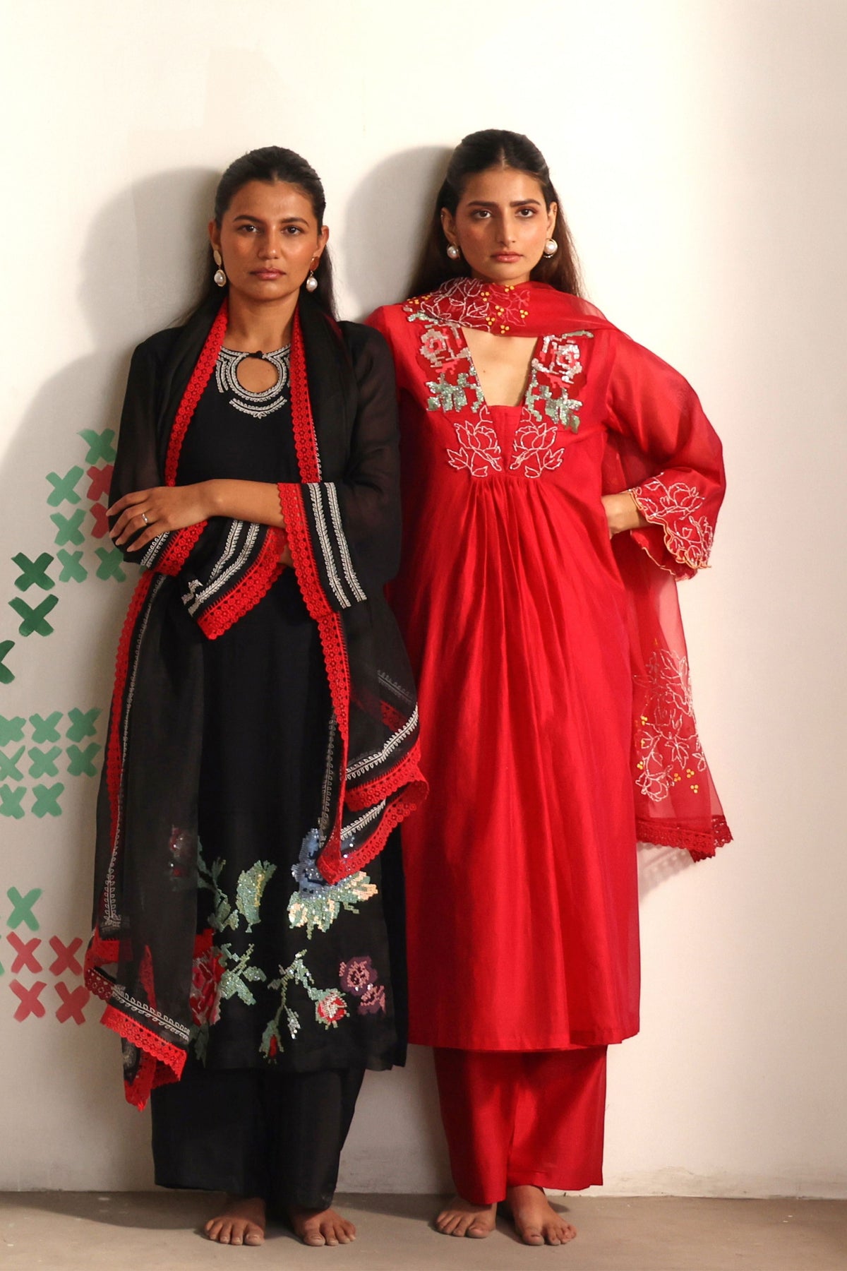 Red Wildflower Kurta Set