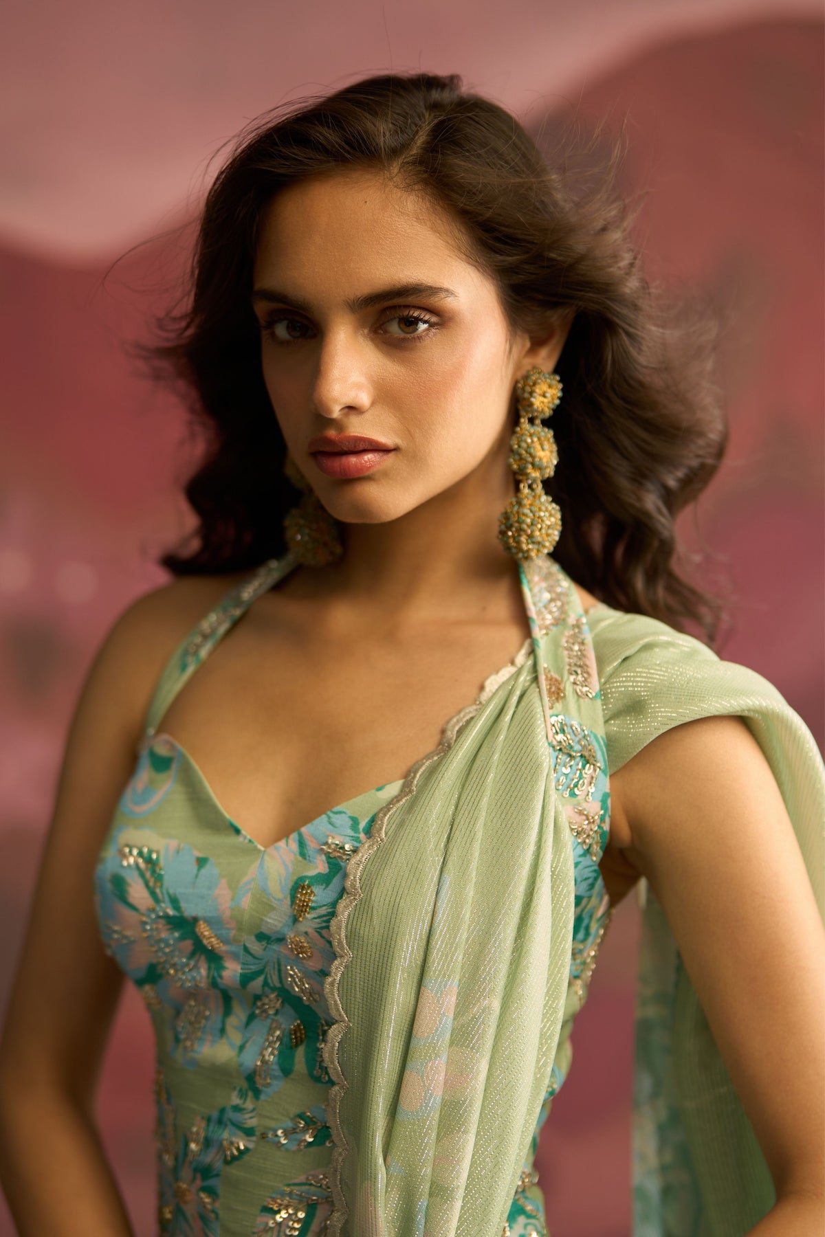 Mint Green Sage Saree Set