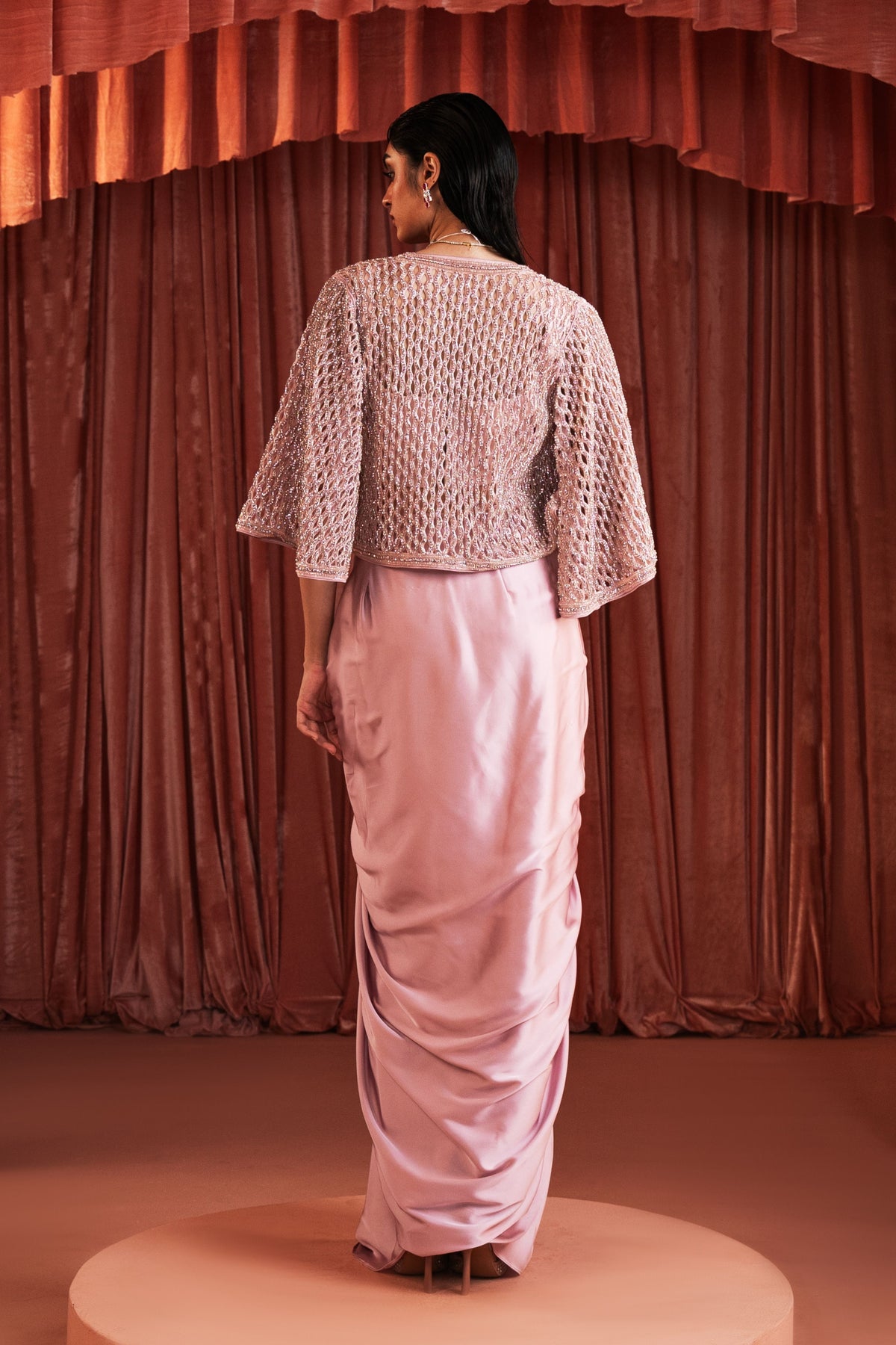 Pink Embroidered Cape Set