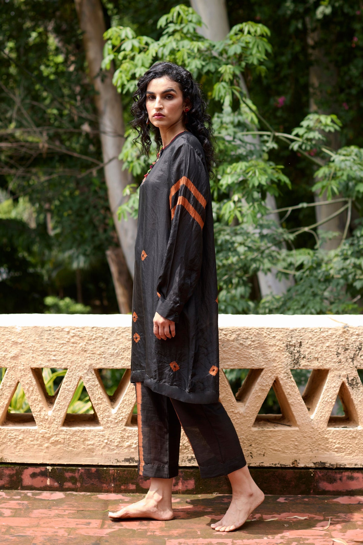 Black Tie-dye Tunic Set
