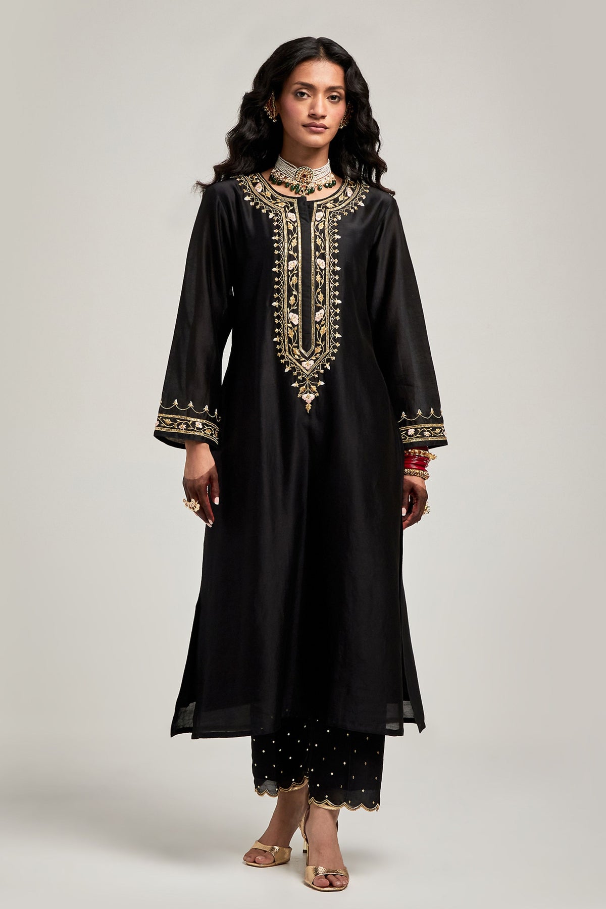 Black Embroidered Kurta Set