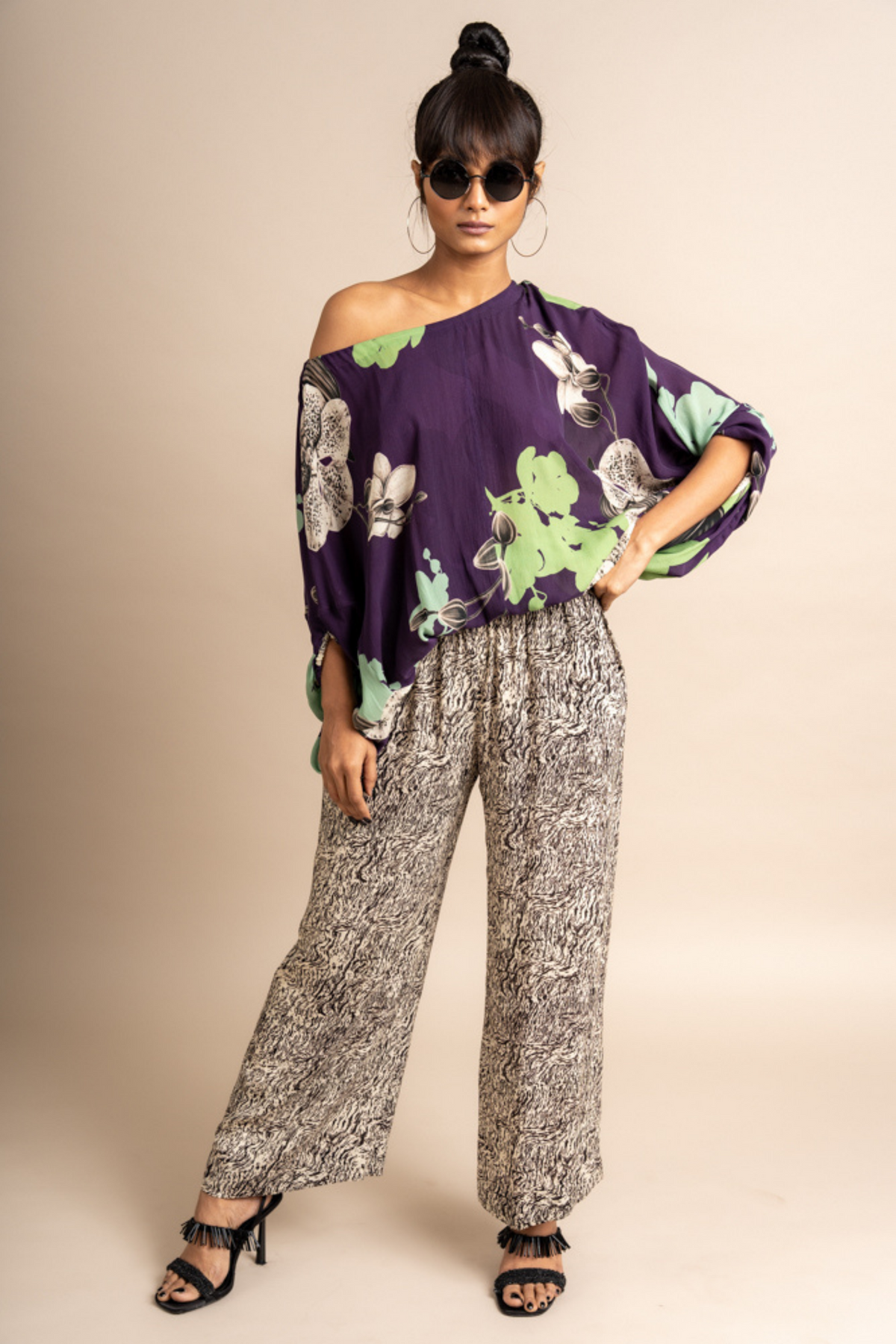 Aubergine Print on Crepe Off Shoulder