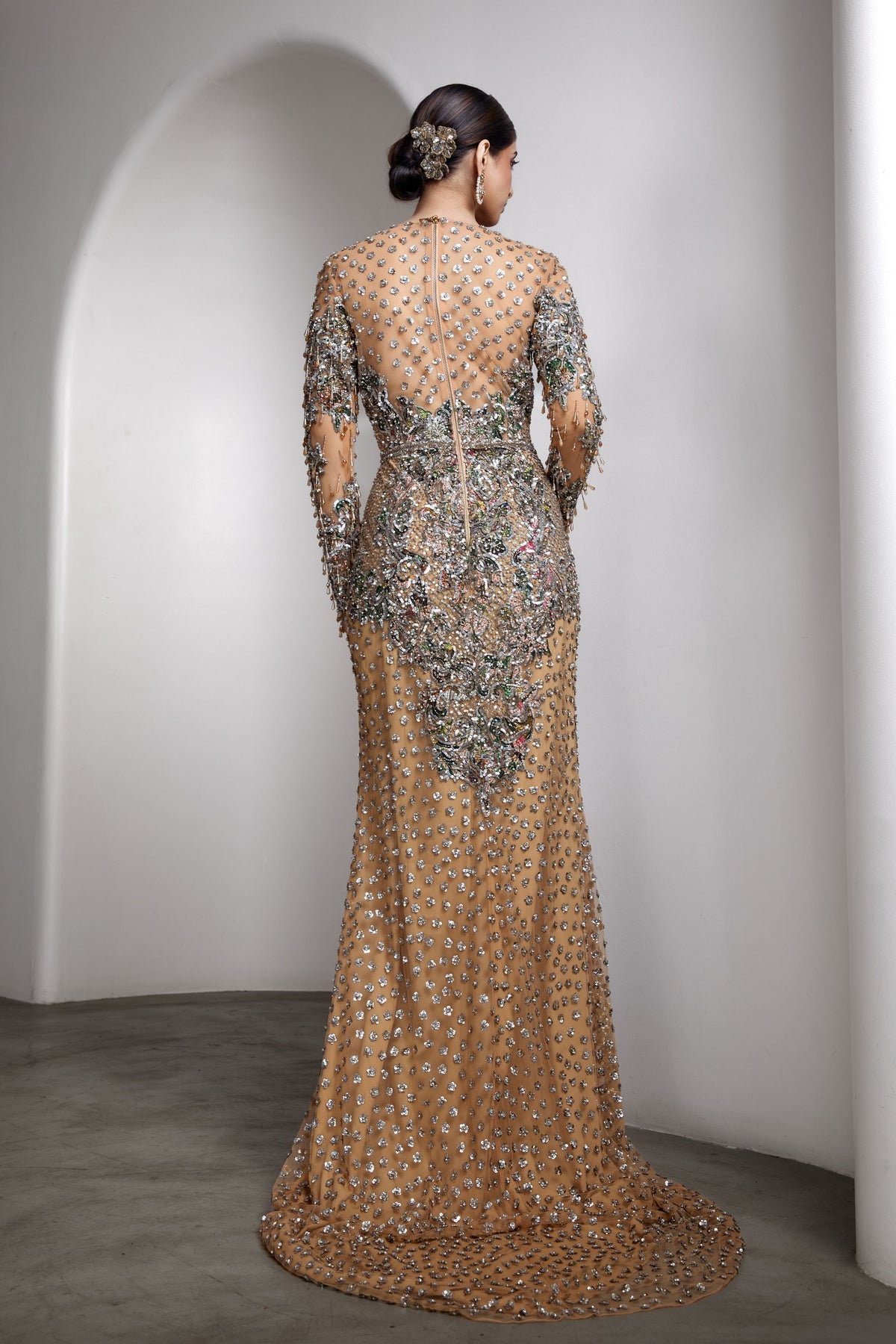 Nude Embroidered Gown