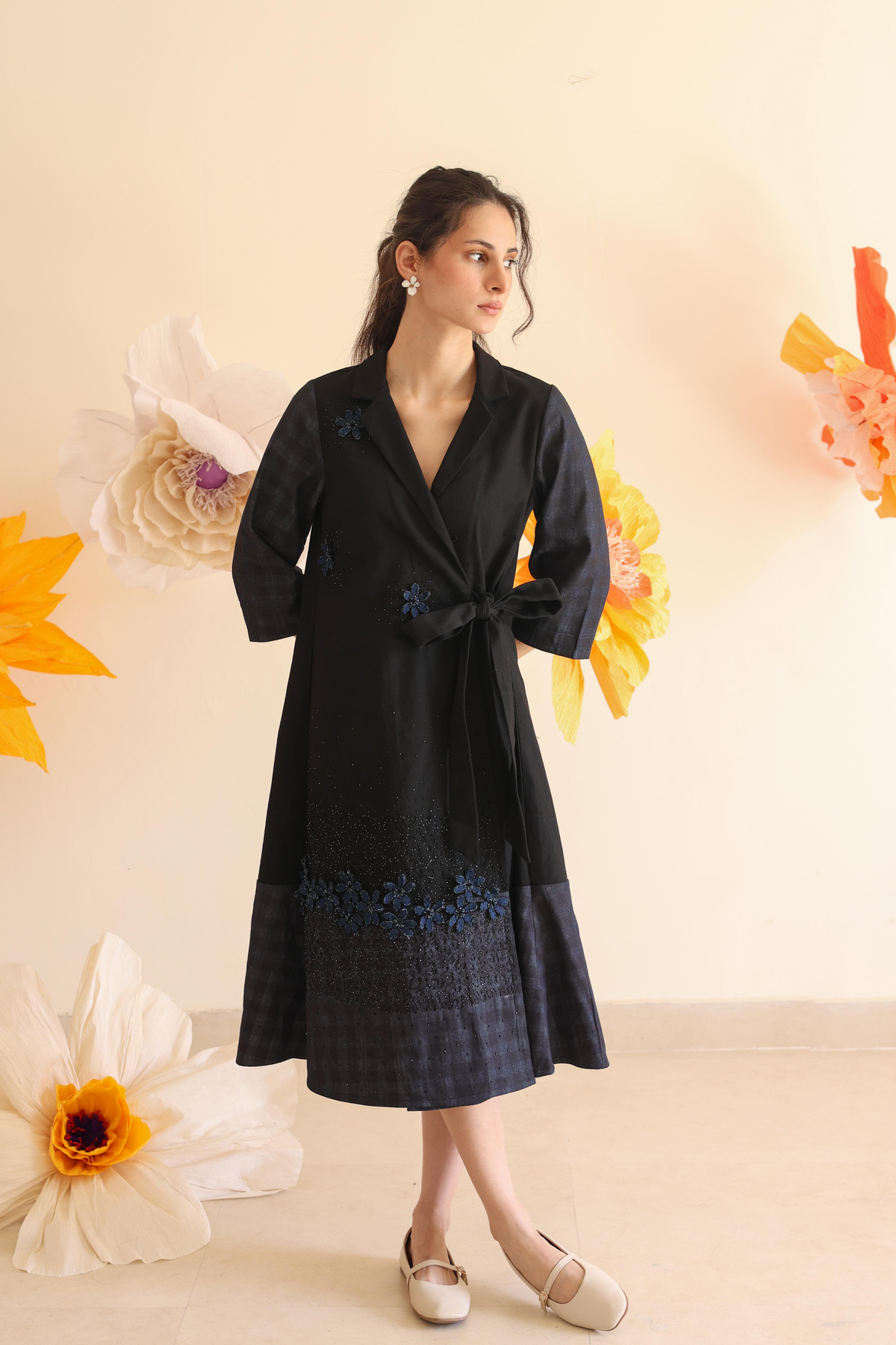 Coal Checkered Wrap Dress