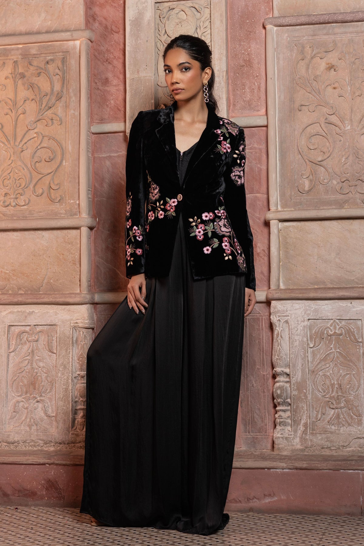 Black Velvet Applique Blazer