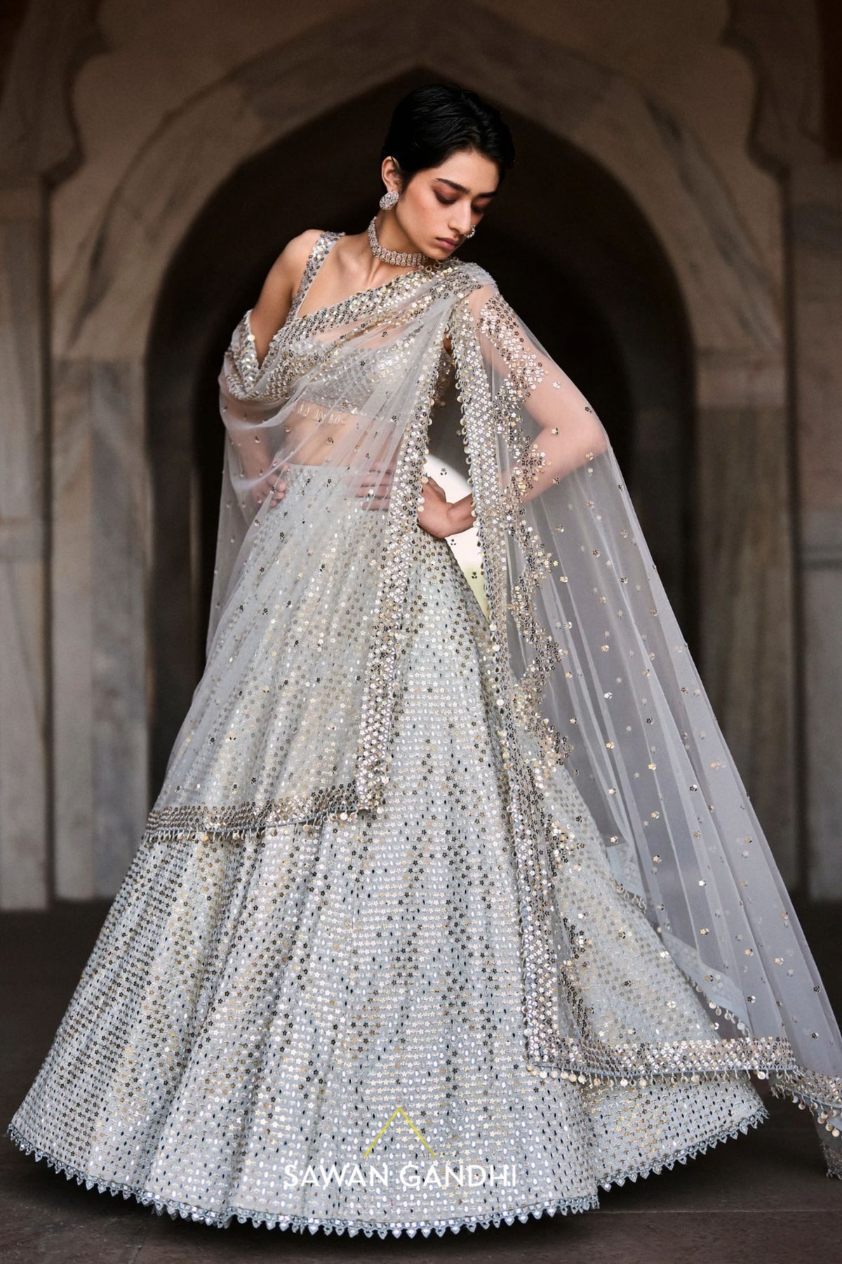 Ice Blue Sequins Lehenga Set