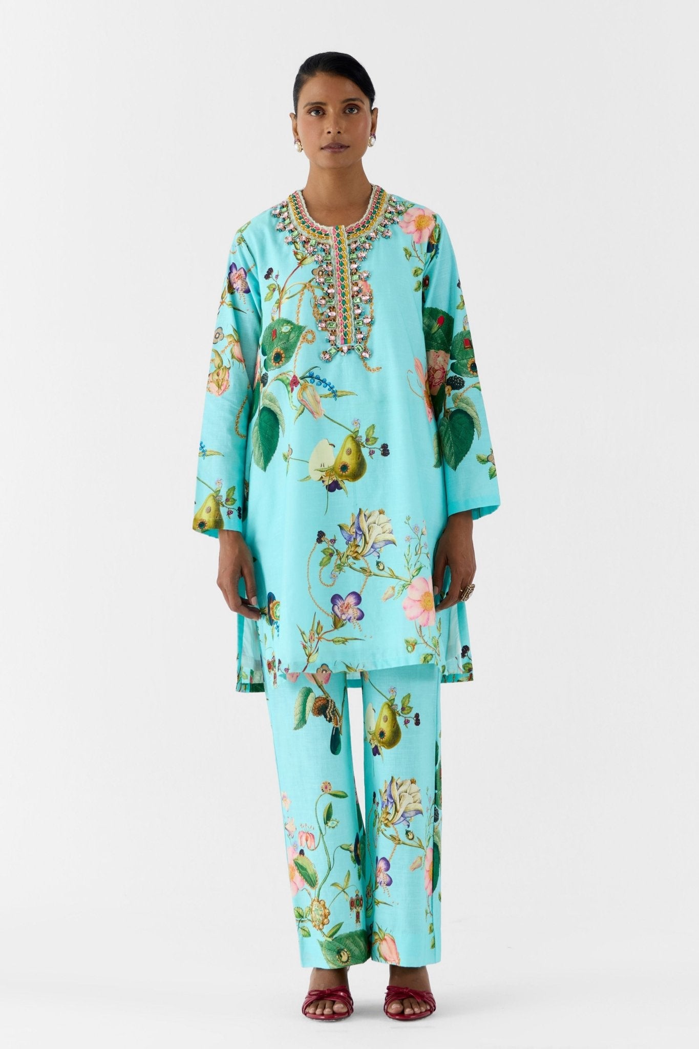 Blue Blossom Stonework Kurta Set - Studio Rigu - Elahe