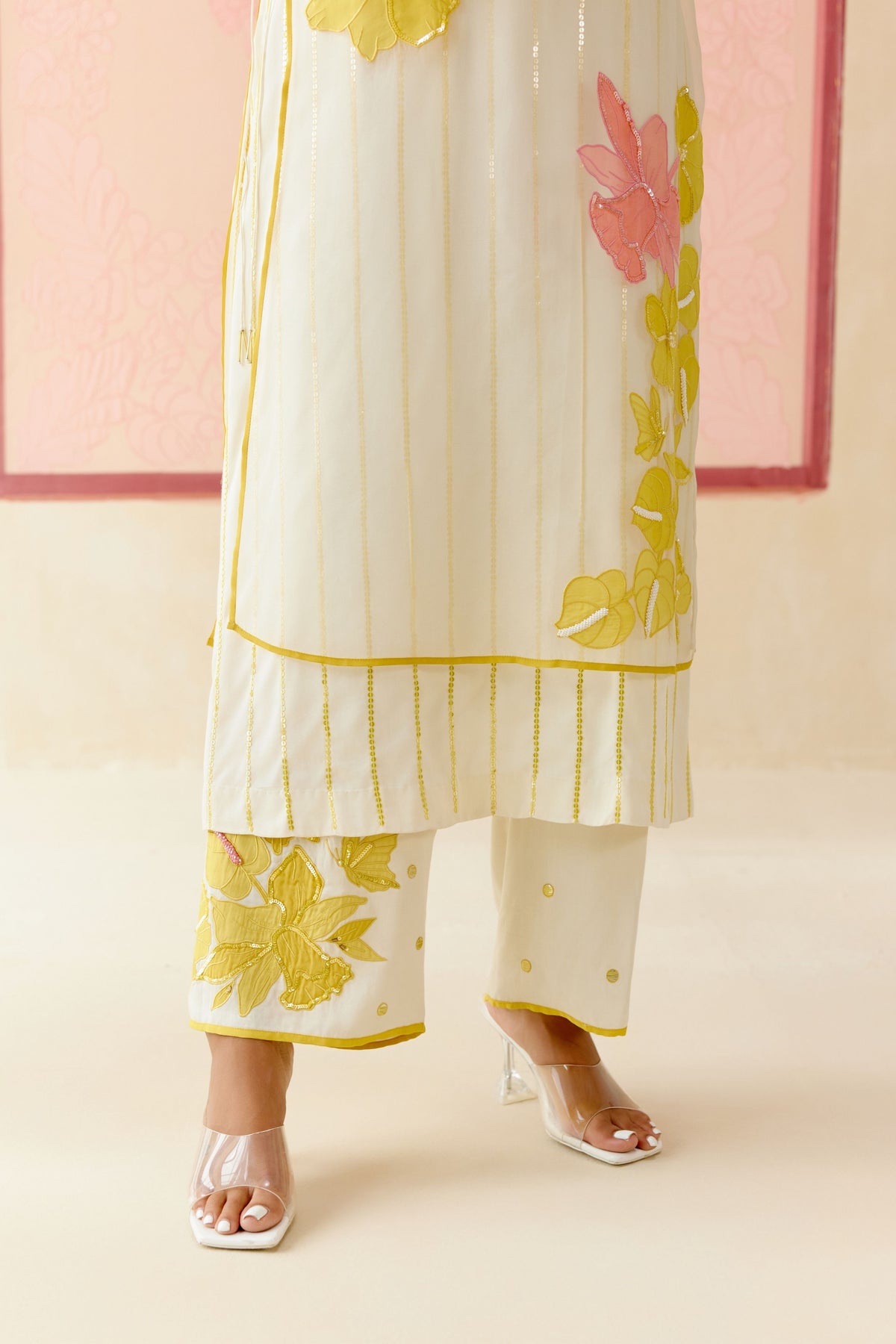 Ivory Floral Organza Kurta Set