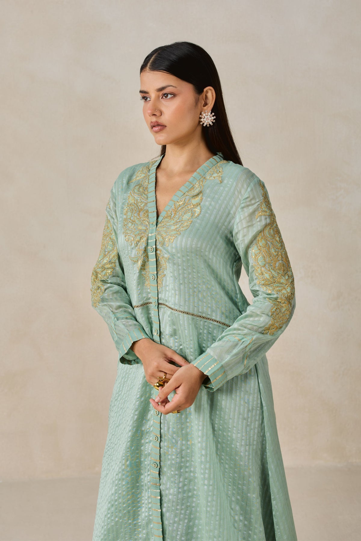 Green Asymmetrical Kurta Set
