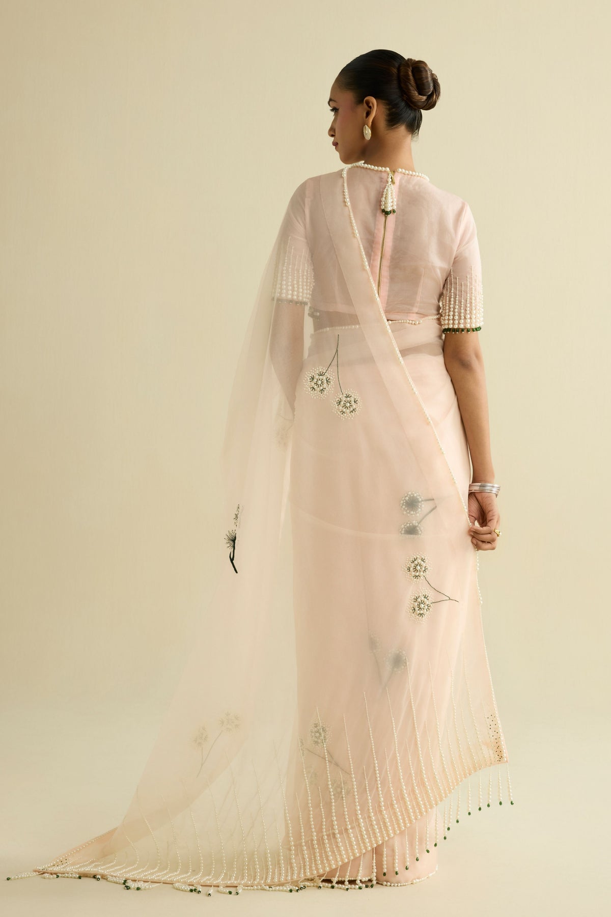 Pink Embroidered Organza Saree Set