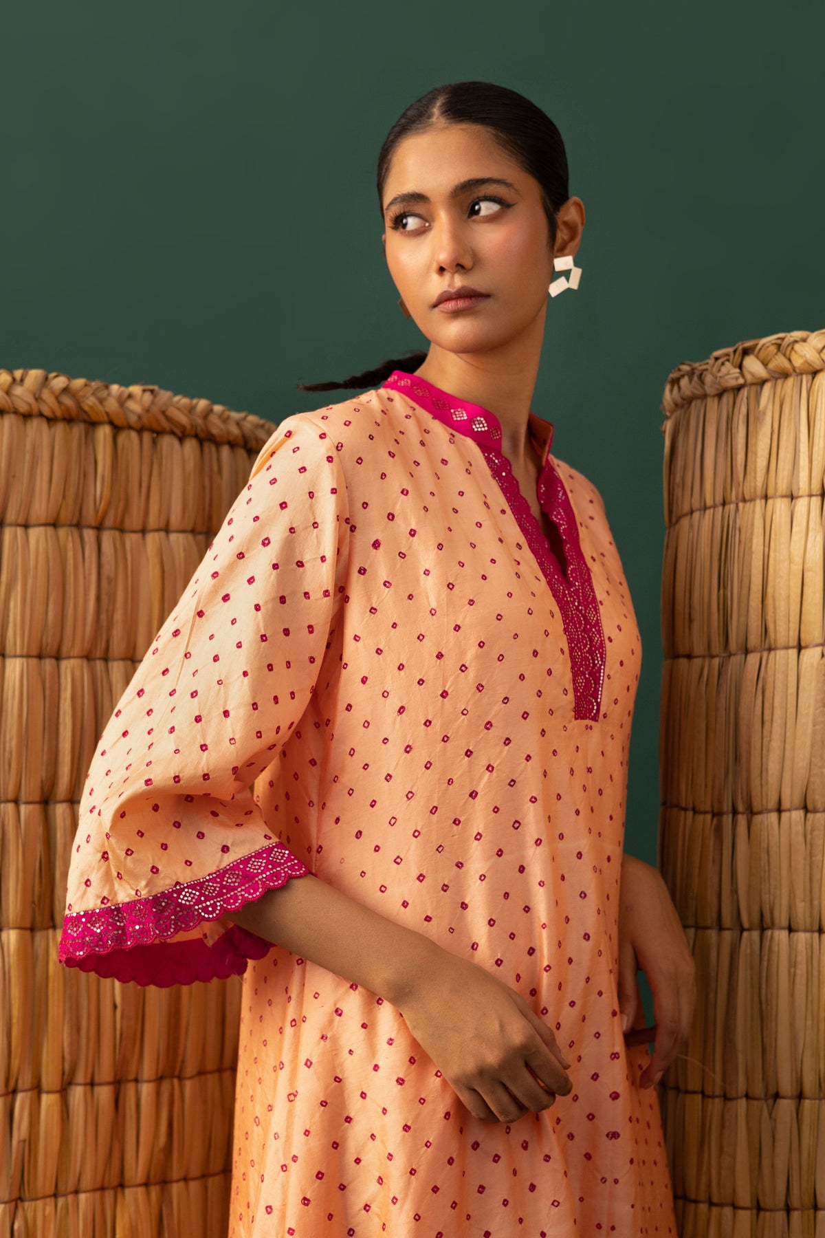 Peach Bandhani Kurta Set