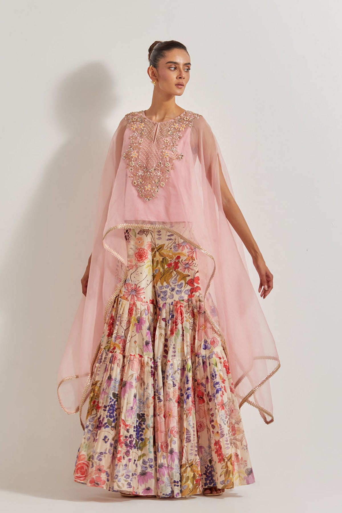 Chanderi Silk Sharara With Cape