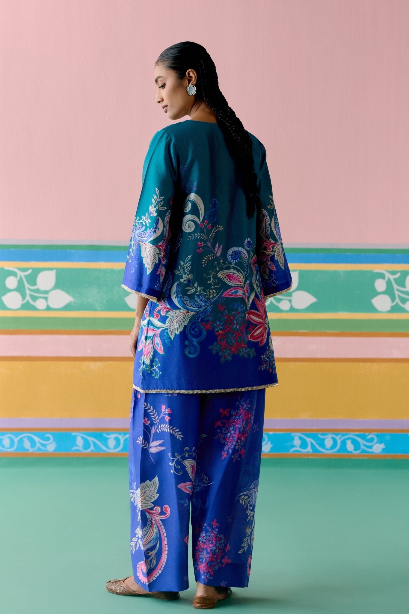 Teal Paisley Kurta Set - Label Mogra - Elahe