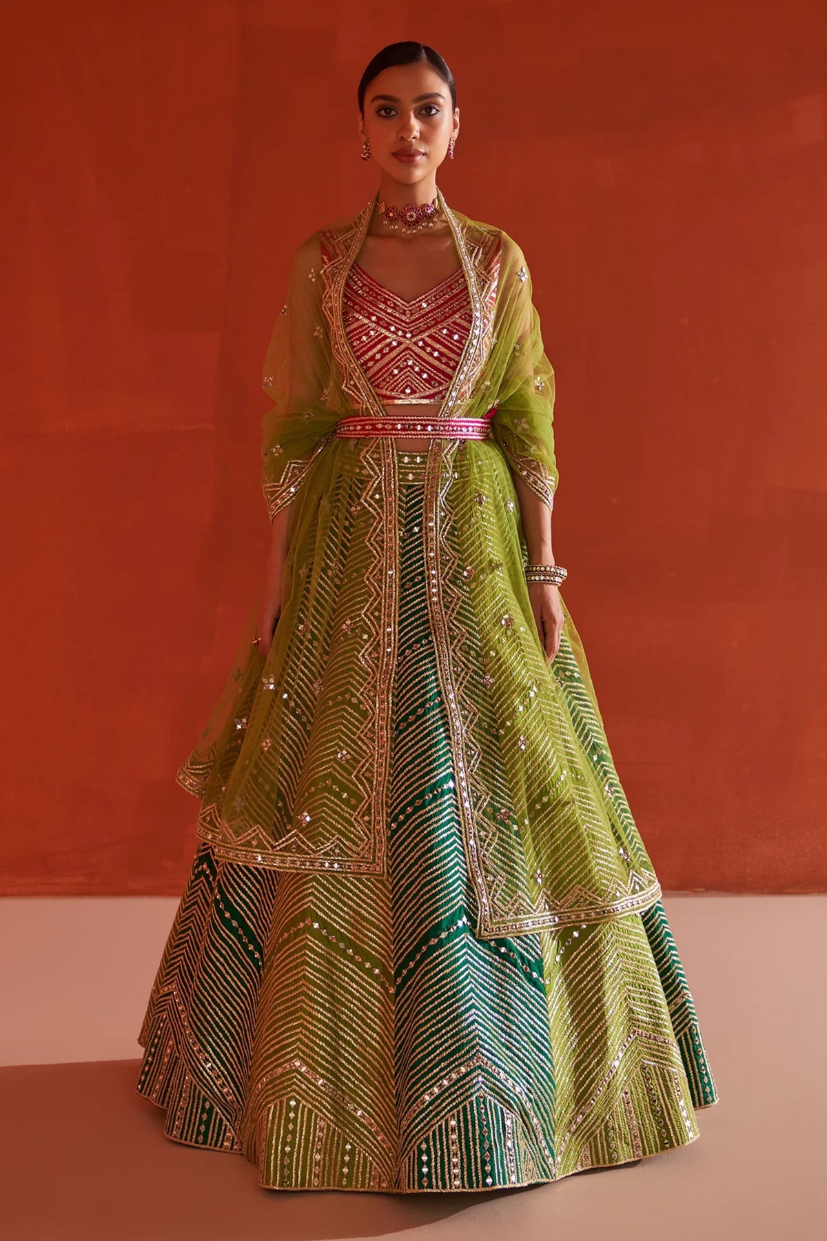 Multicolor Raw Silk Lehenga Set