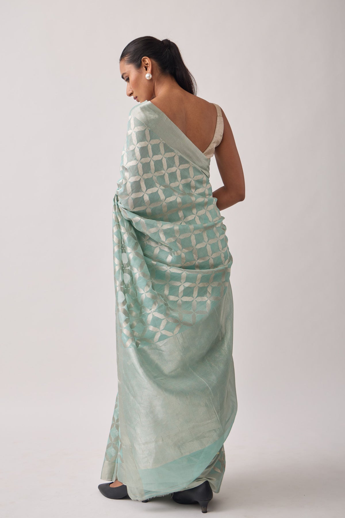 Sky Blue Chanderi Tissue Saree