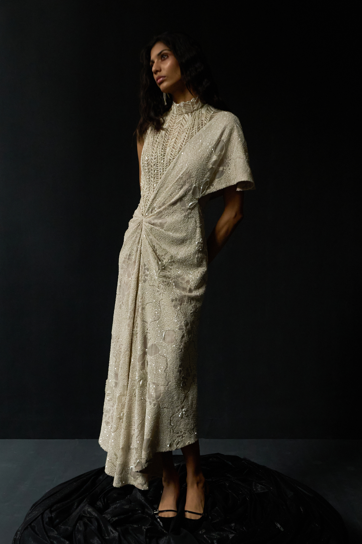 Nude Dot Botanical Drape Dress