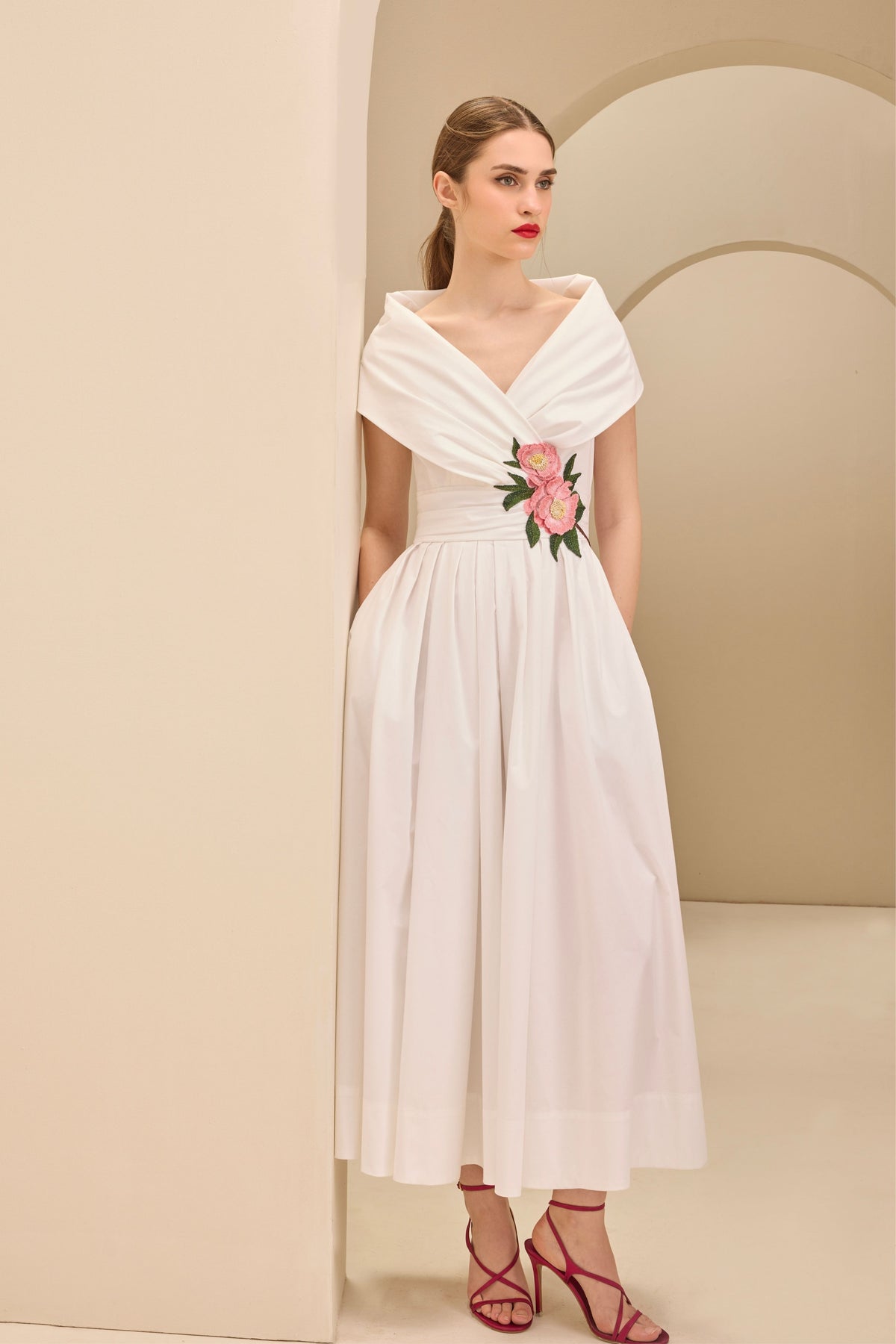 Fixed Waistband Midi Dress