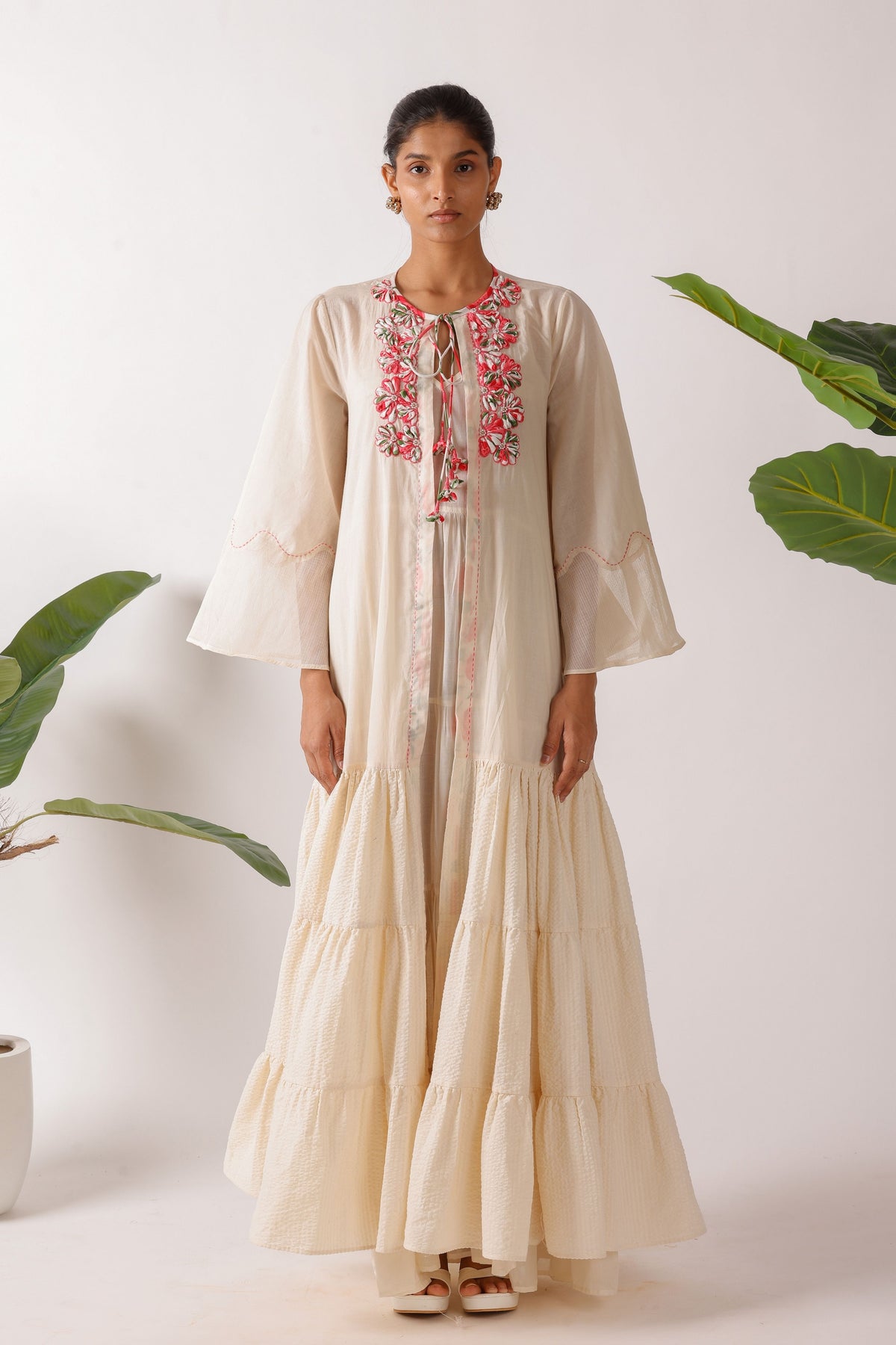 Pomegranate Print Ribbon Embroidery Dress
