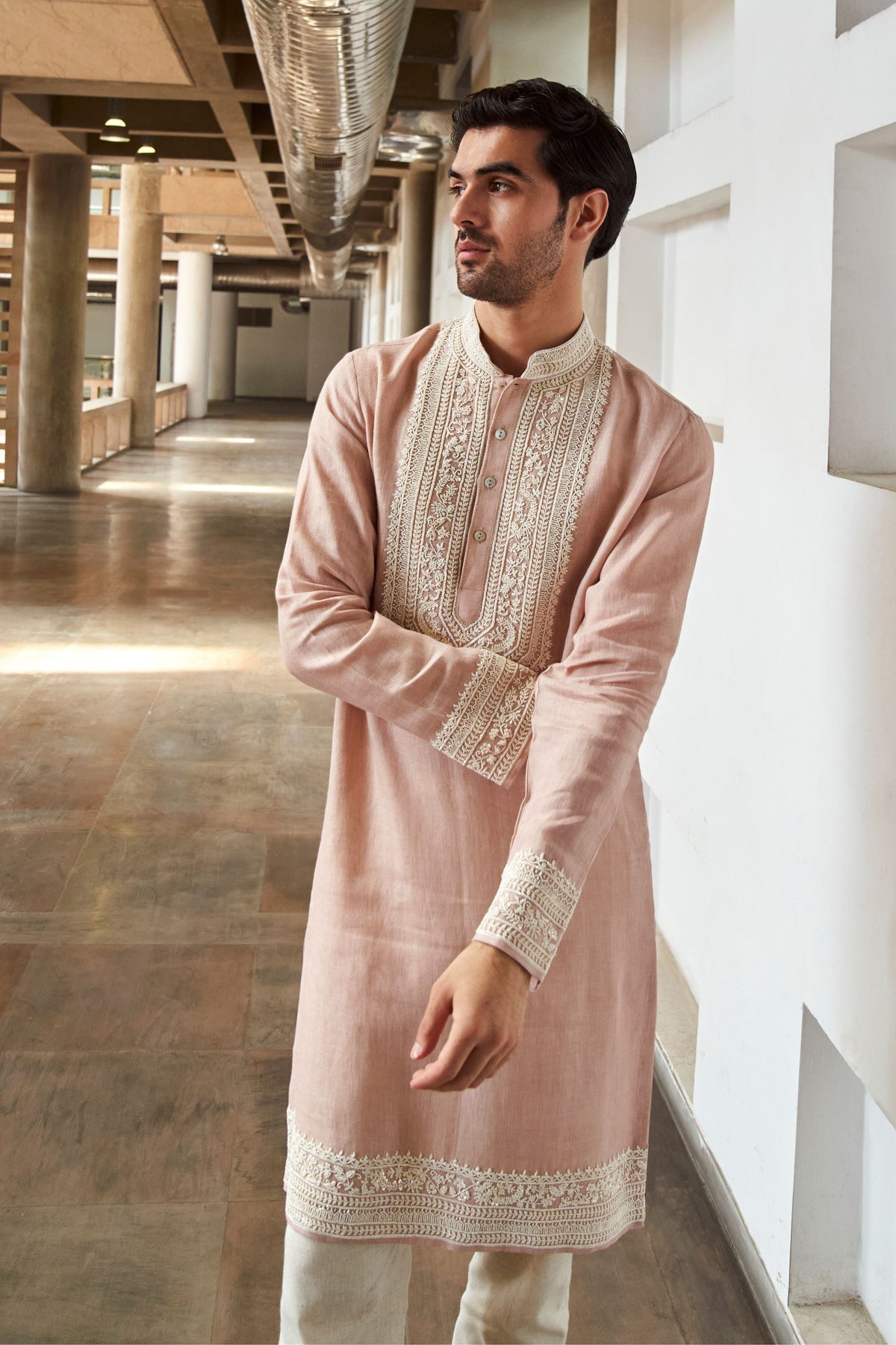 Ivory Pink Royal Nizam Kurta