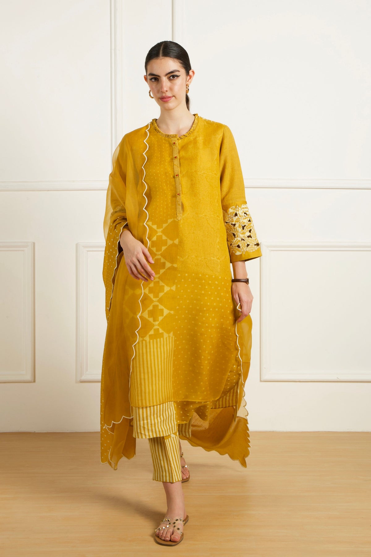Ochre Discharge Print Kurta Set