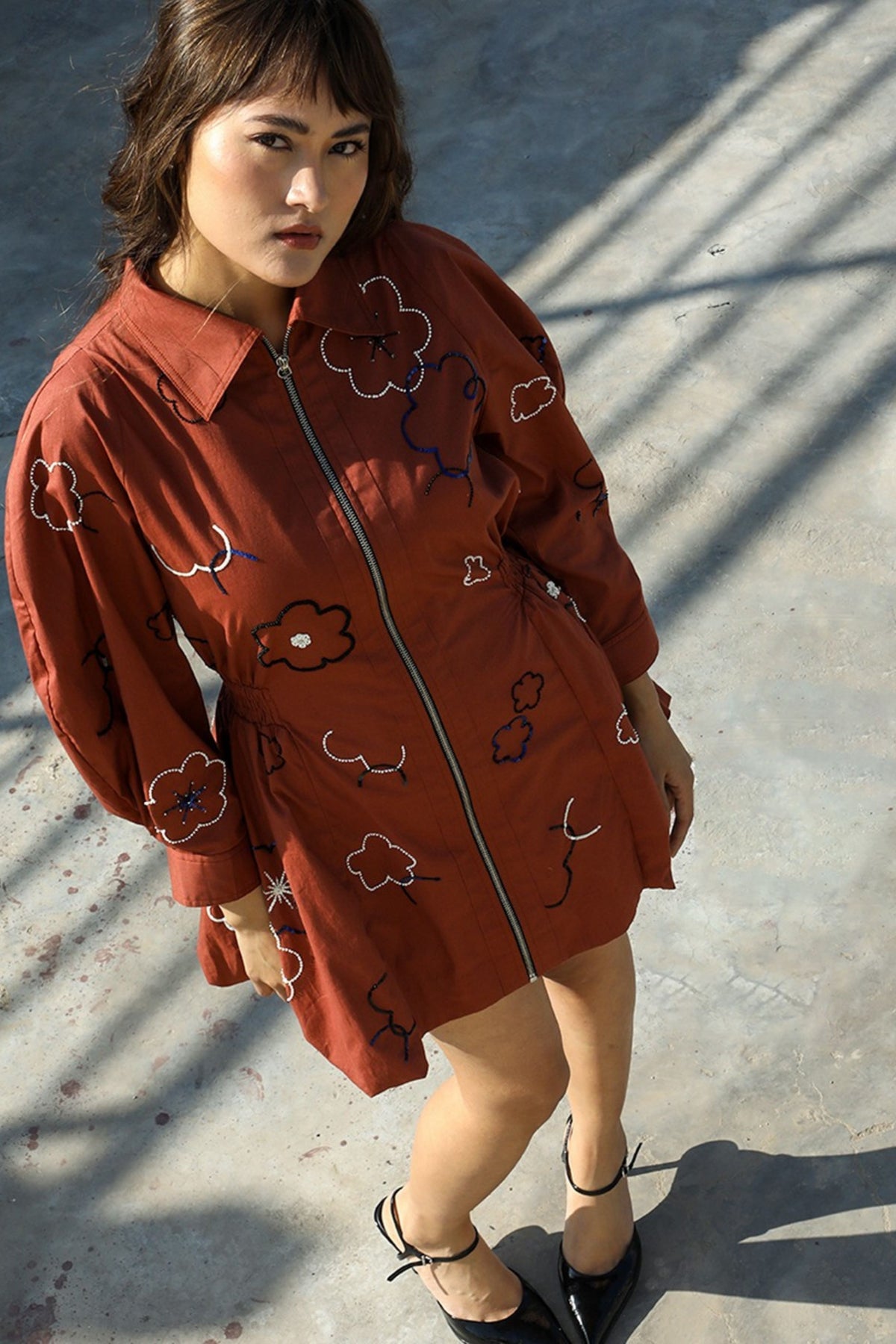 Embroidered Bubble Hem Dress