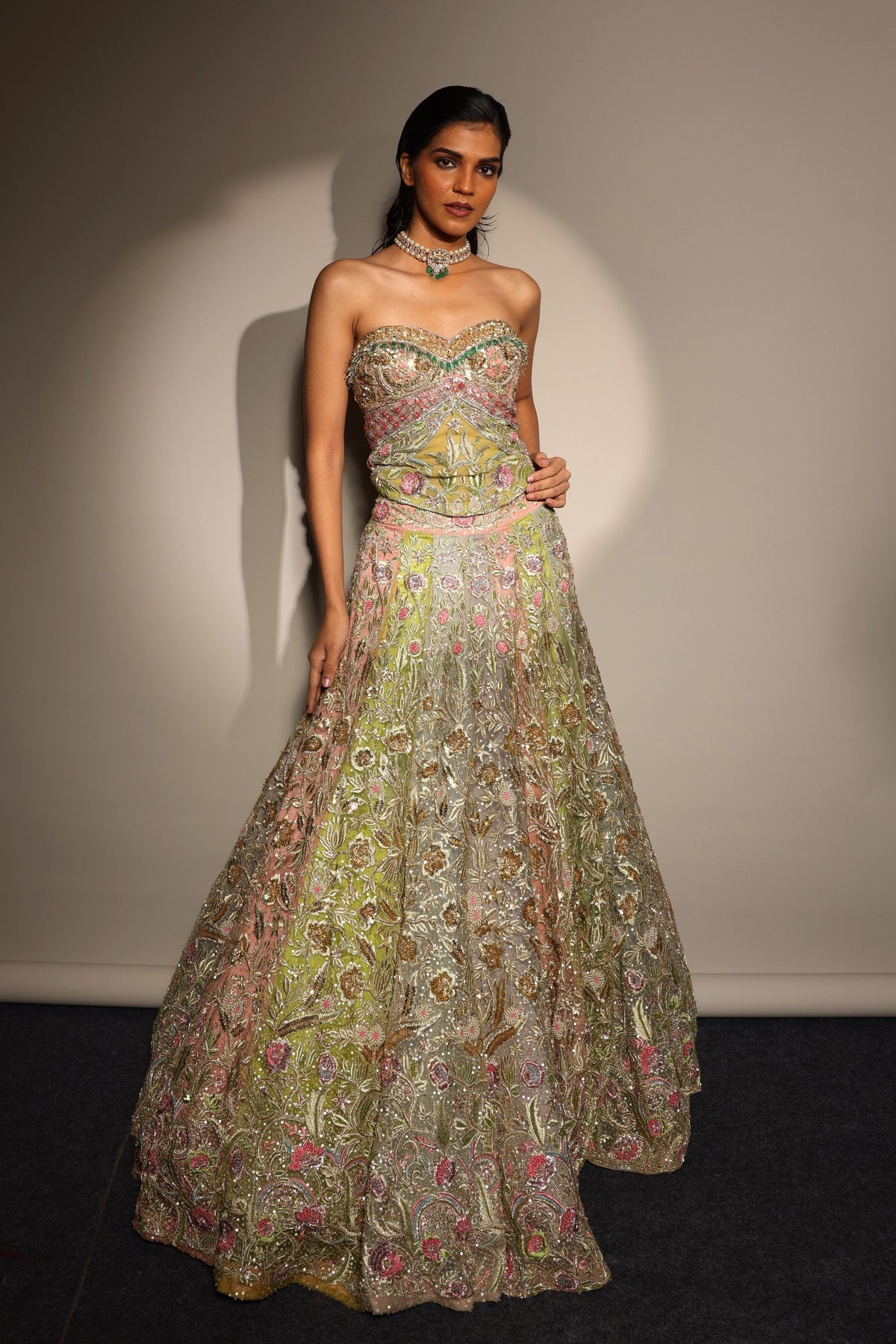 Satrangi Swarna Lehenga With Corset