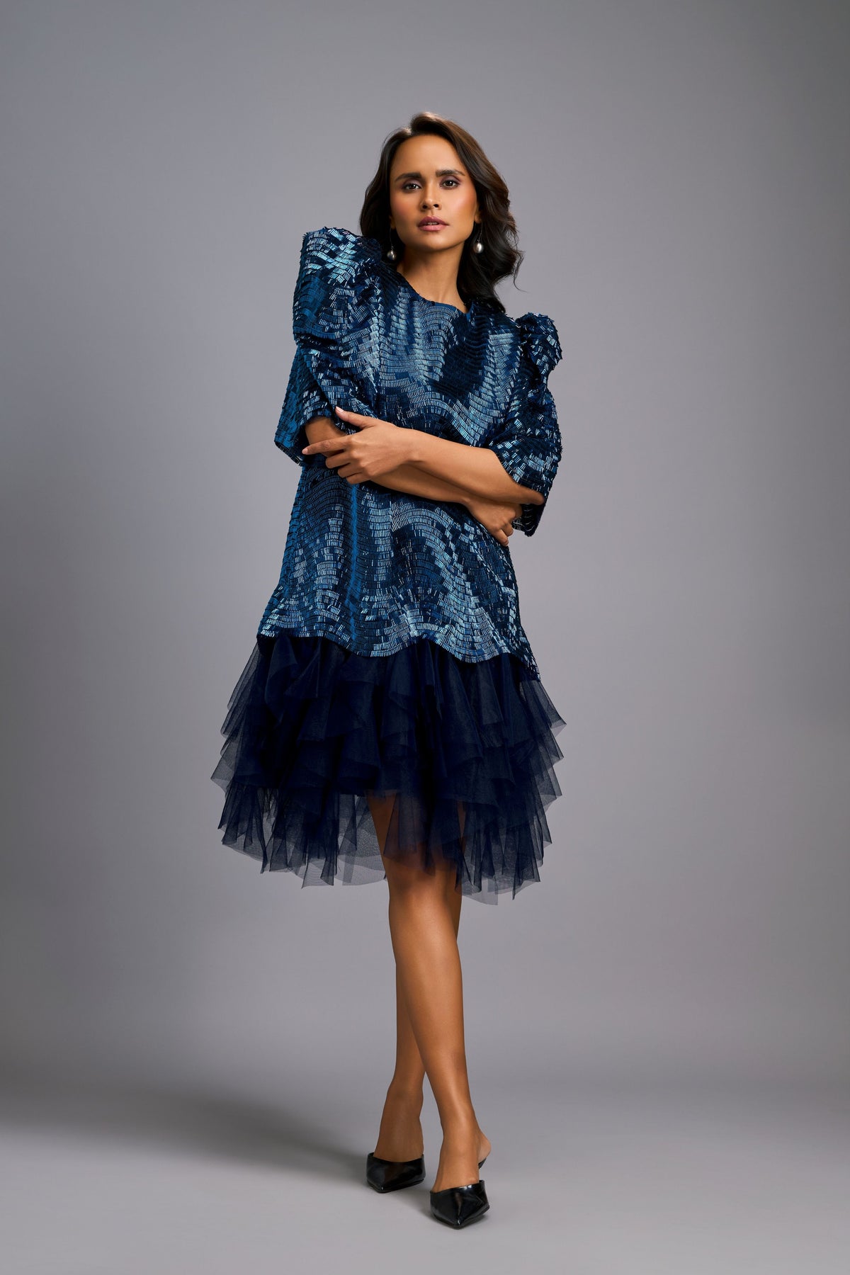 Shimmer Textured Navy Body Dress