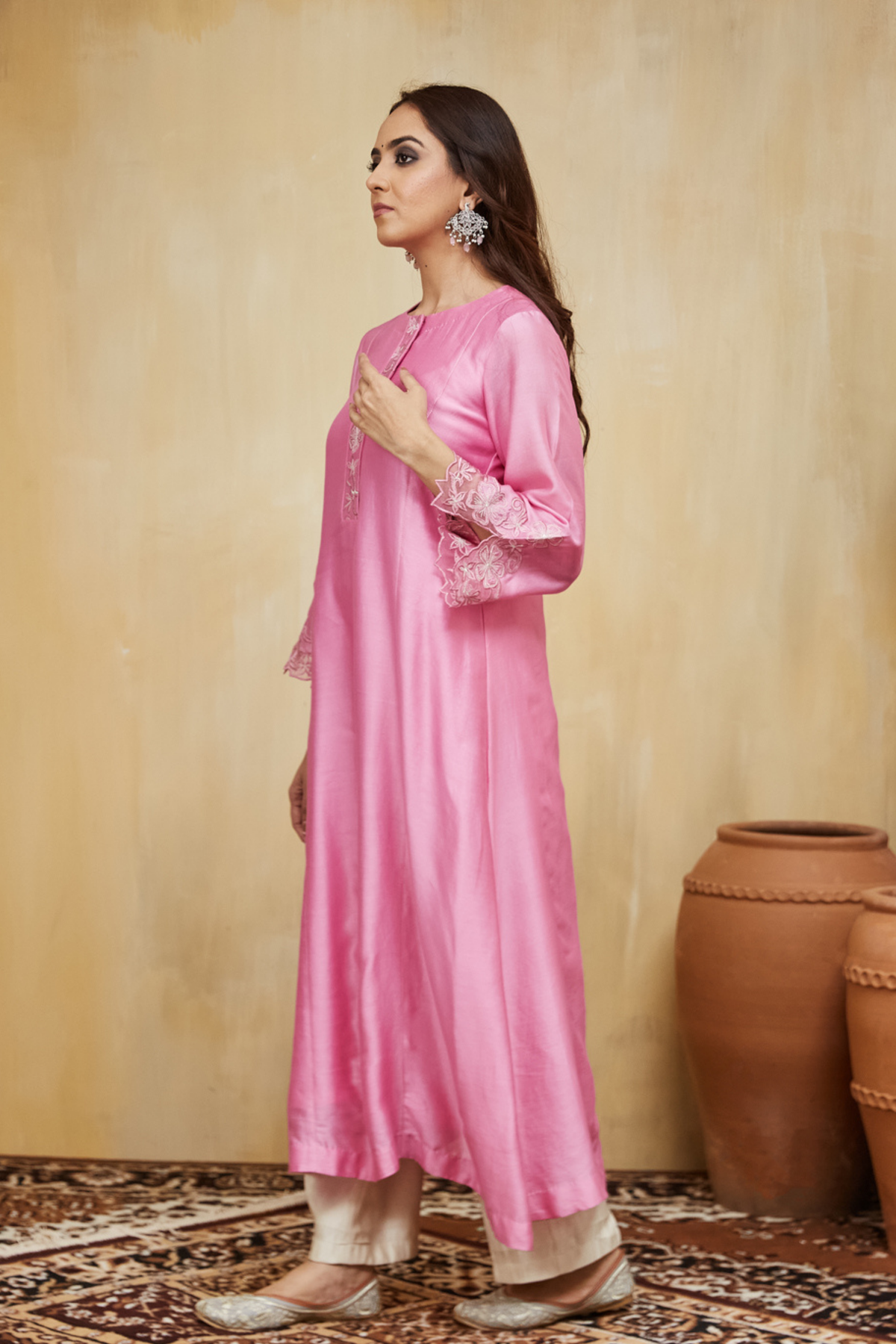 Pastel Pink Chanderi Dina Kurta Set