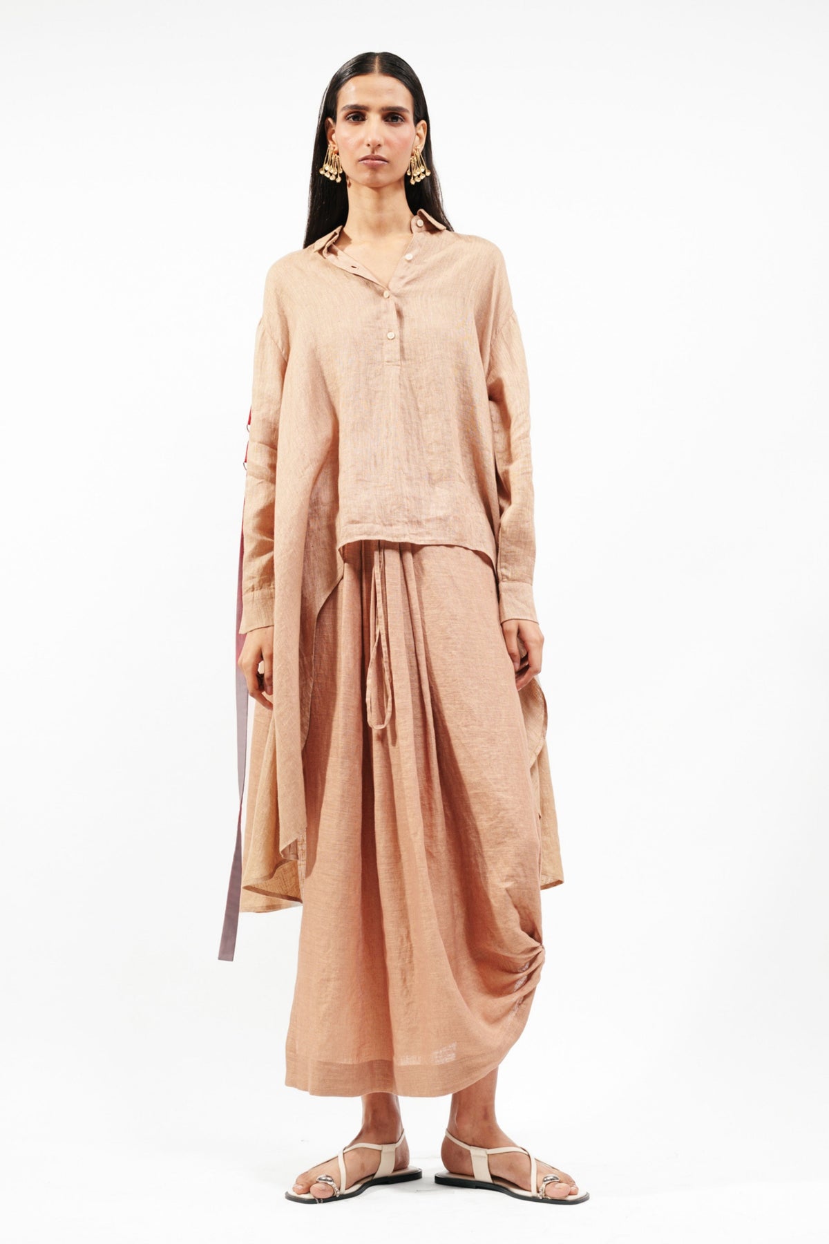 Nude Draped Dhoti Skirt