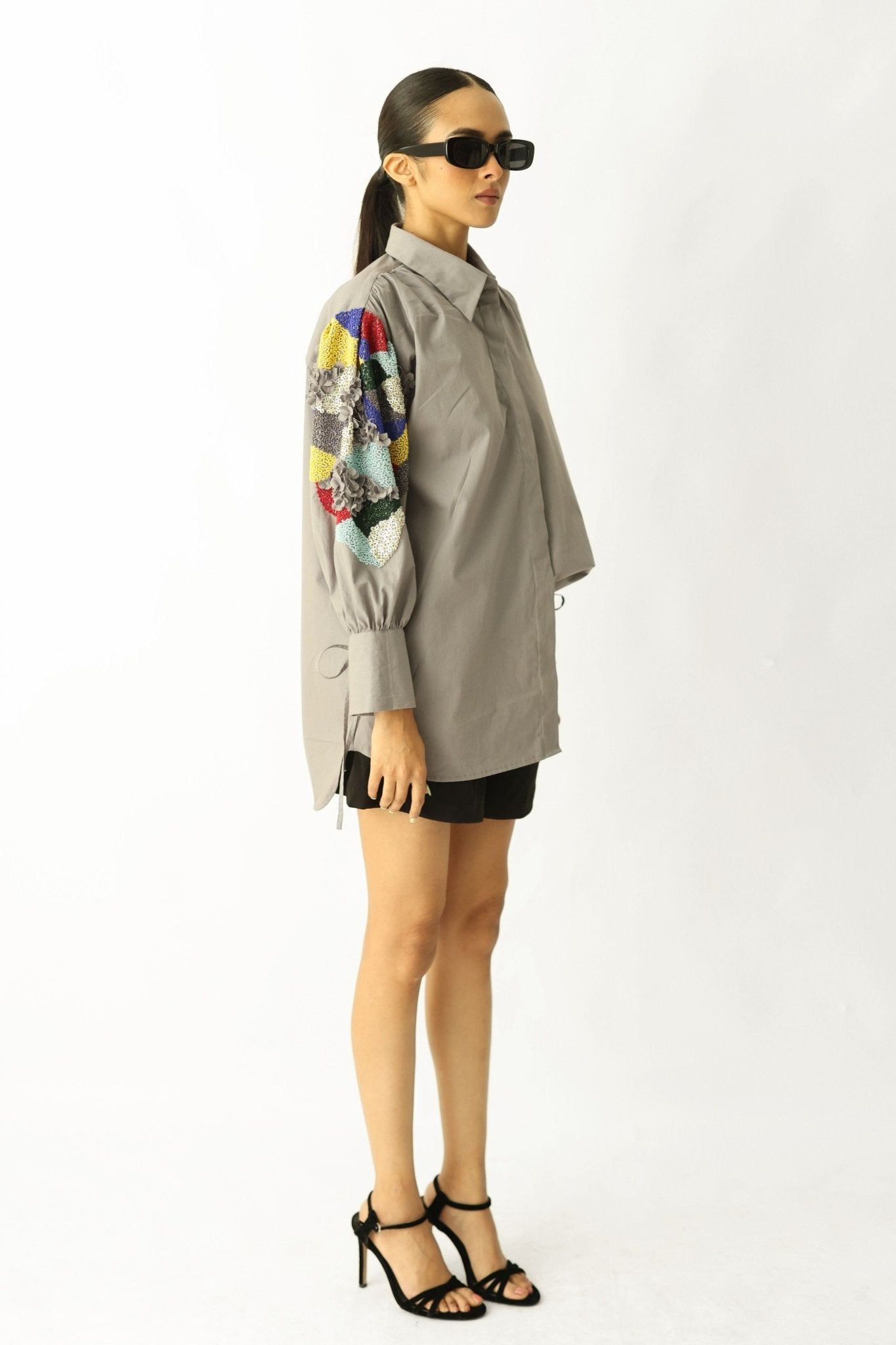 Grey Prism Sleeve Shirt - Studio Moda - Elahe