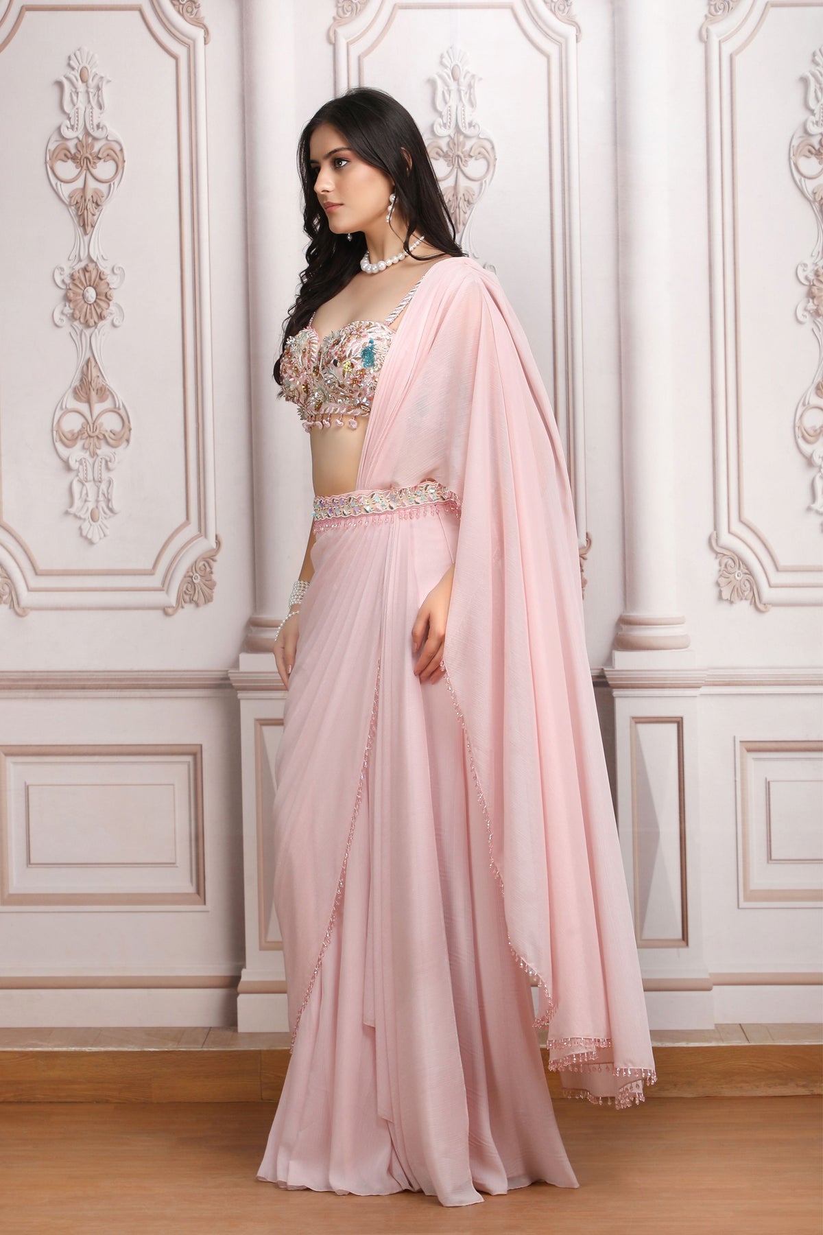 Light Pink Drape Saree