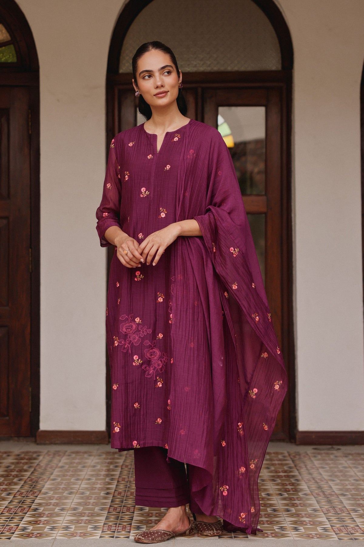 Amethyst Bloom Embroidered Kurta Set