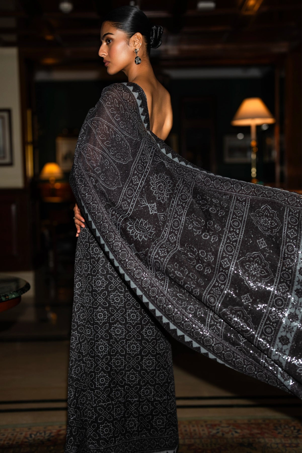 Monochrome Saree Drape Gown