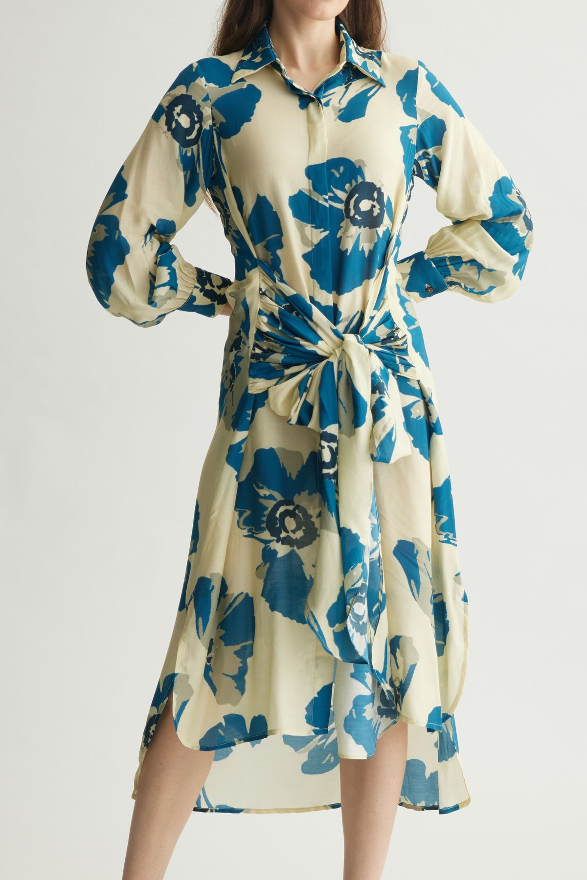 Blue Floral Shirt Dress