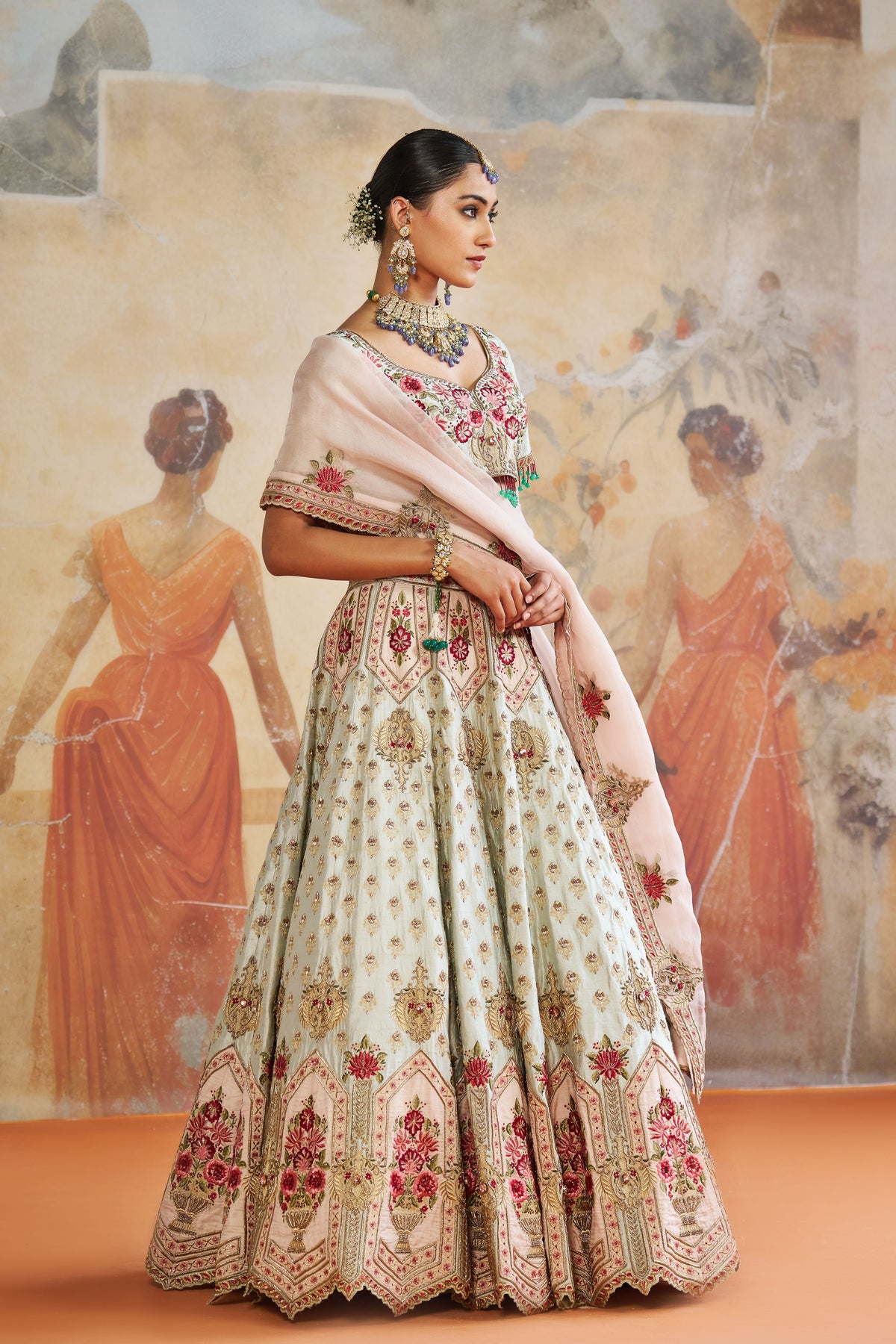 Green Zardozi Lehenga Set