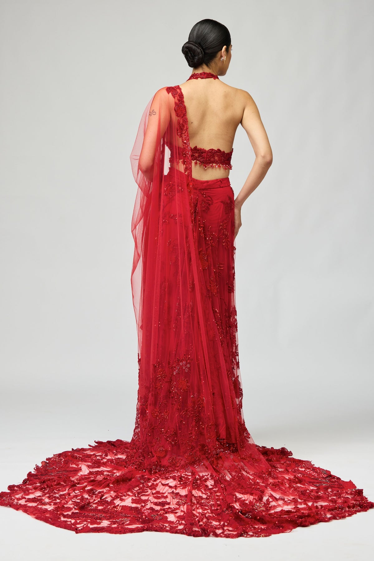Red Embellished Skirt Set