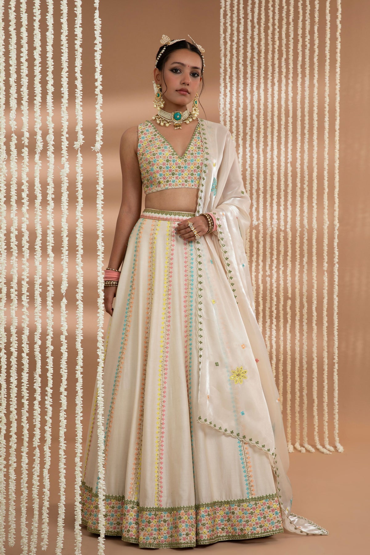 Ivory Embroidered Lehenga Set