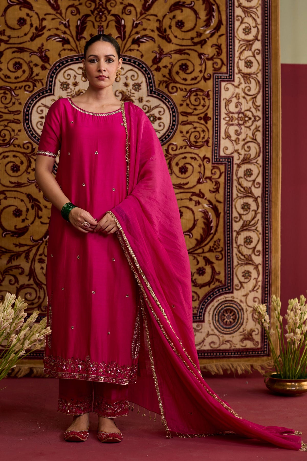 Pink Chanderi Kurta Set