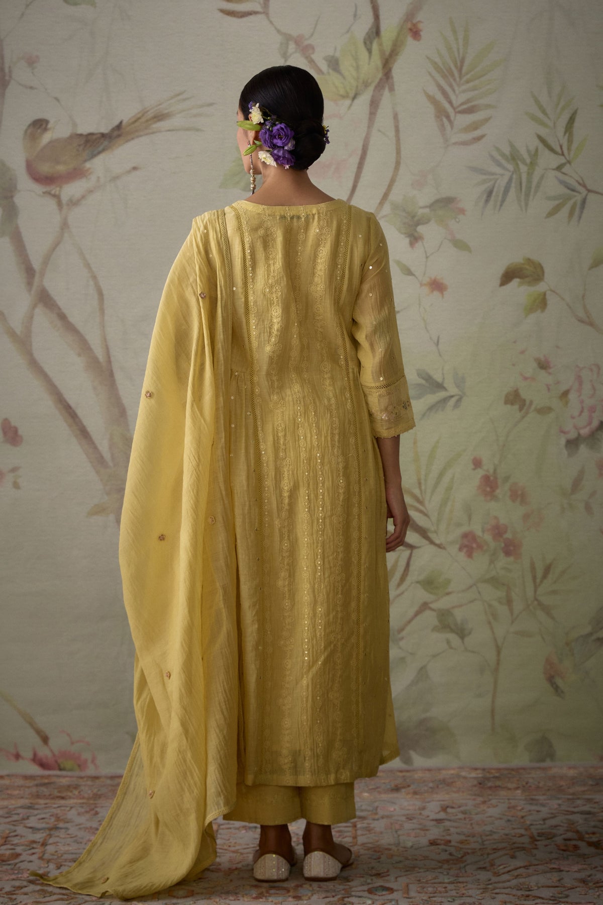 Lemon Yellow Panelled Kurta Set