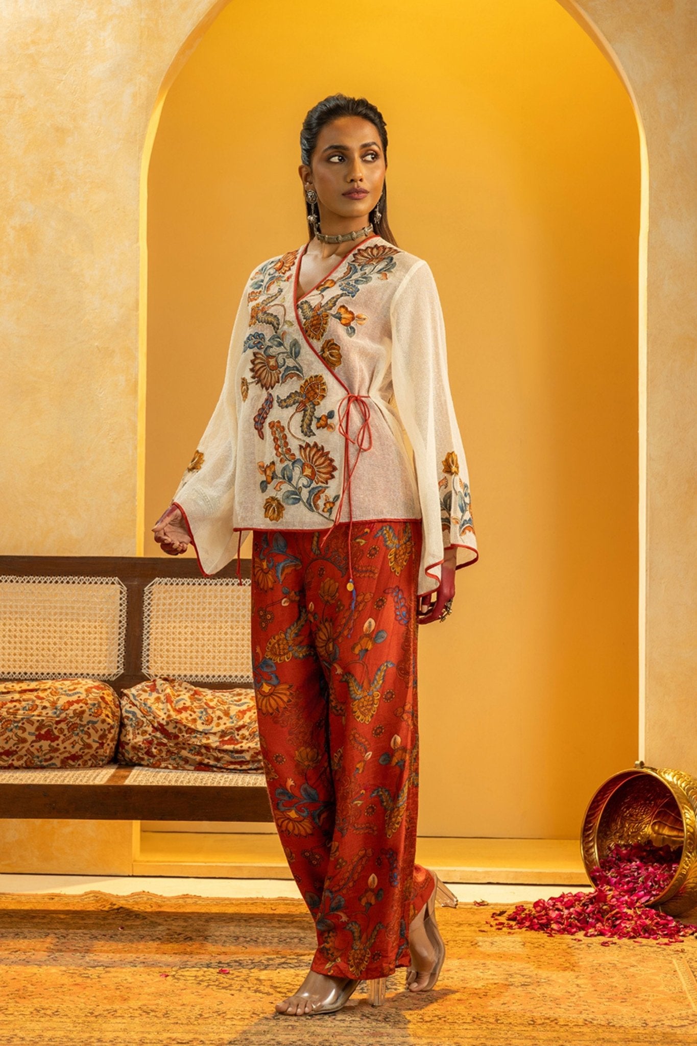 Off White Printed Co - ord Set - Sougat Paul - Elahe