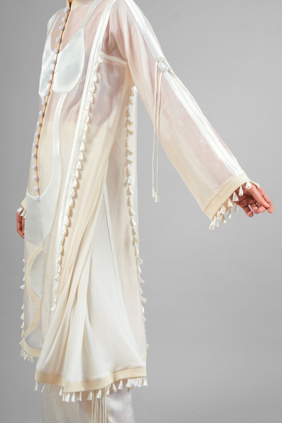 Ivory Sculptural Tassels Tunic Set