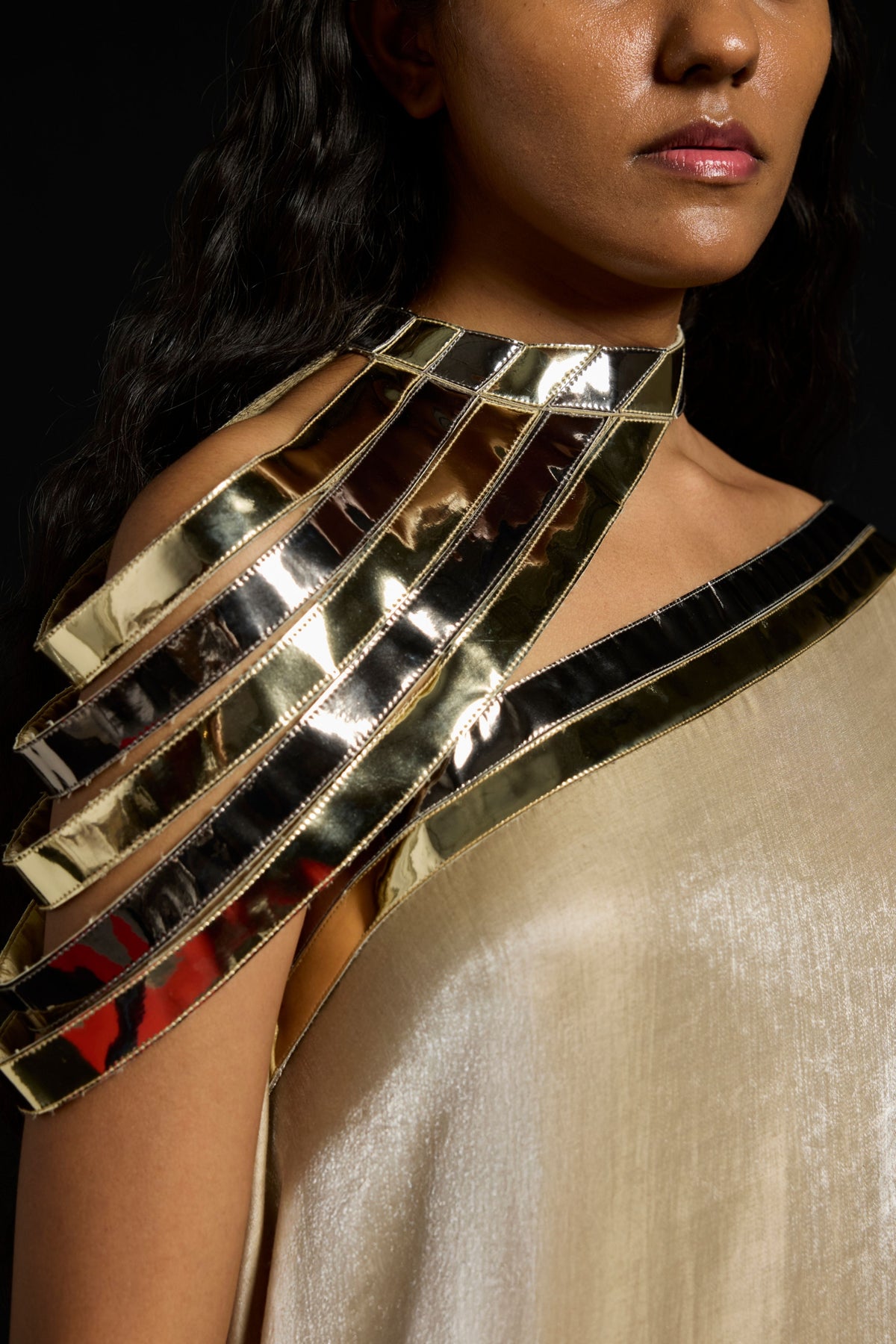Metallic Yoke Asymmetric Kaftan