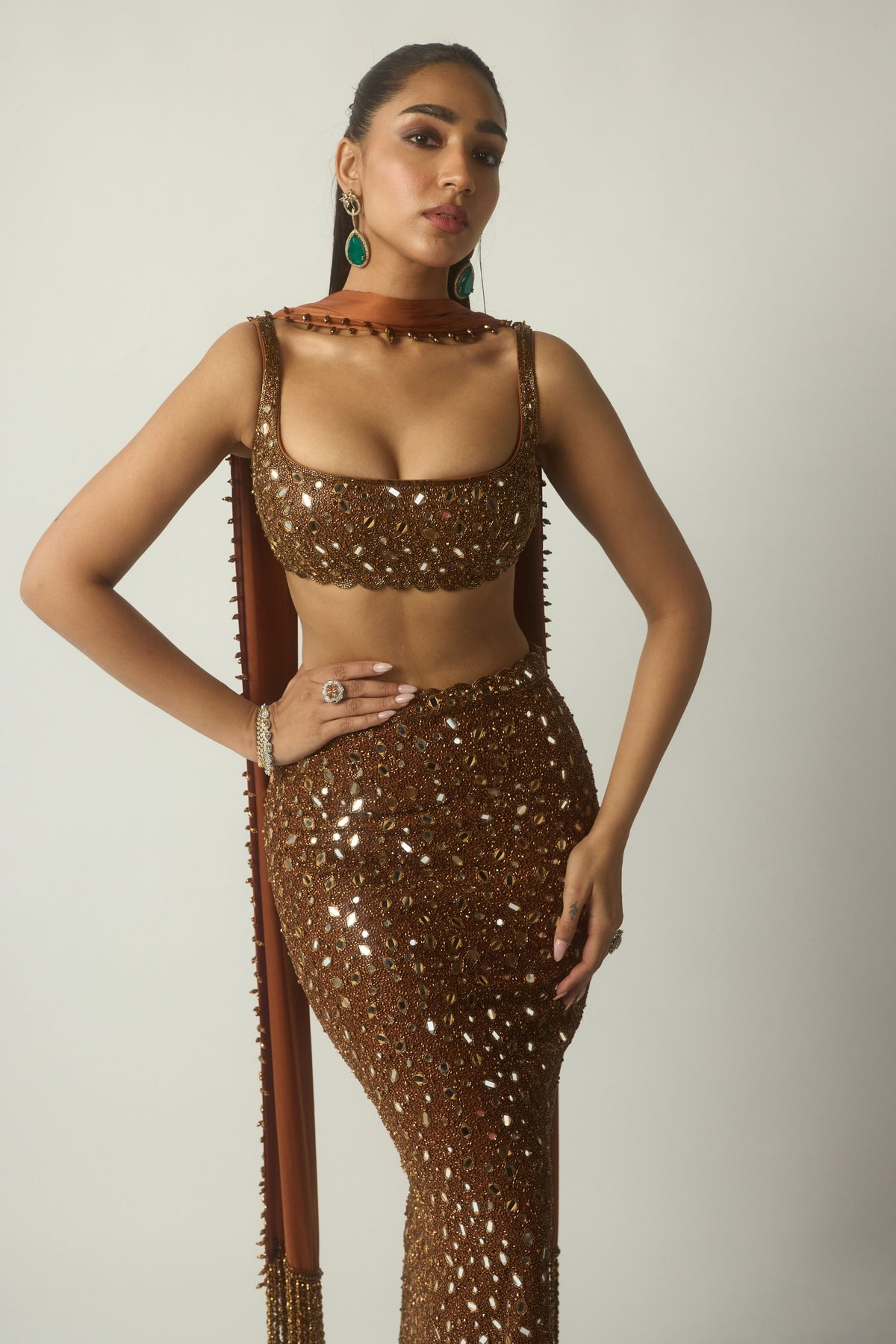 Metallic Copper Pencil Skirt Set